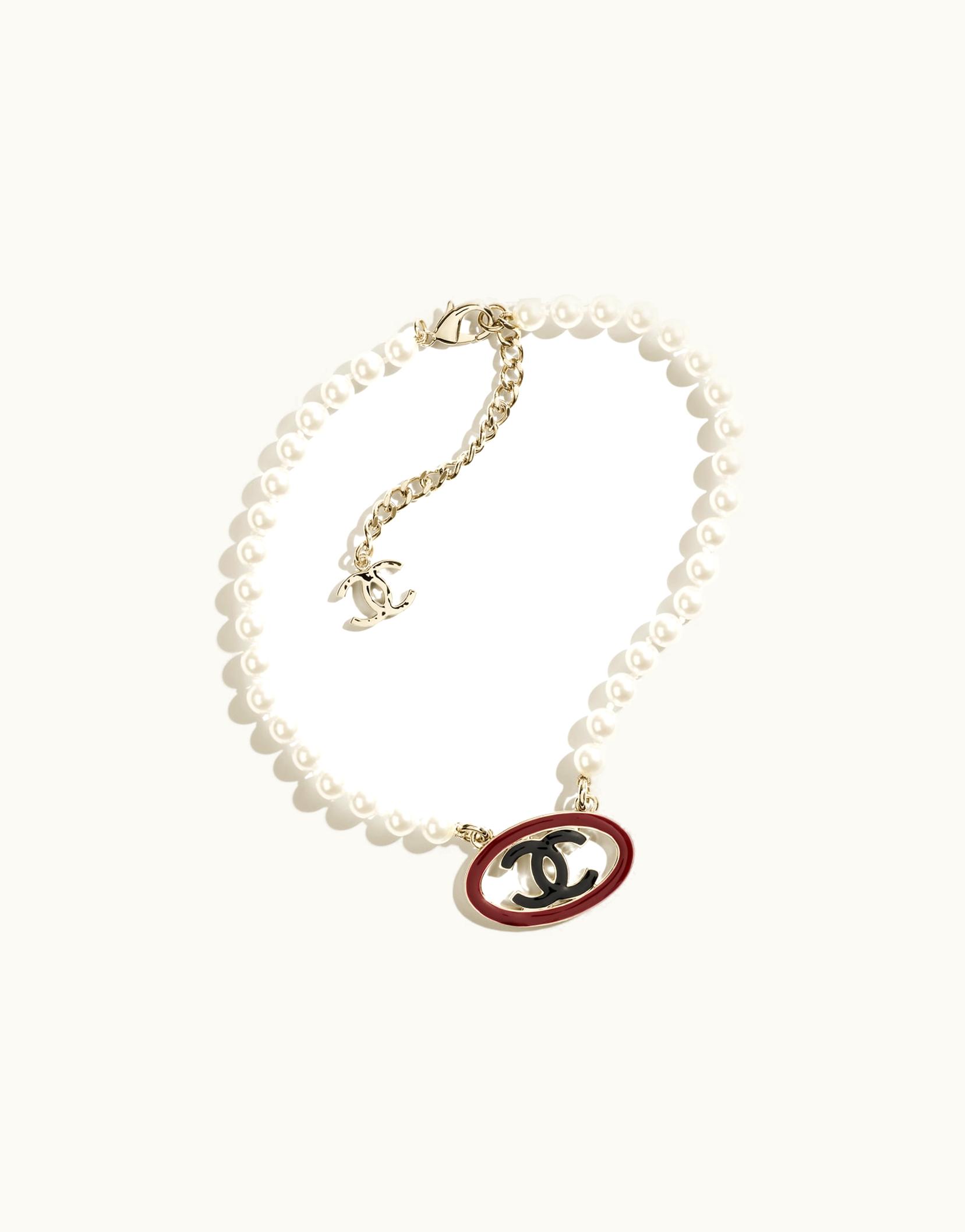 Chanel Chanel Necklace - Metal & Glass Pearls, Gold, Black, Red & Pearly White