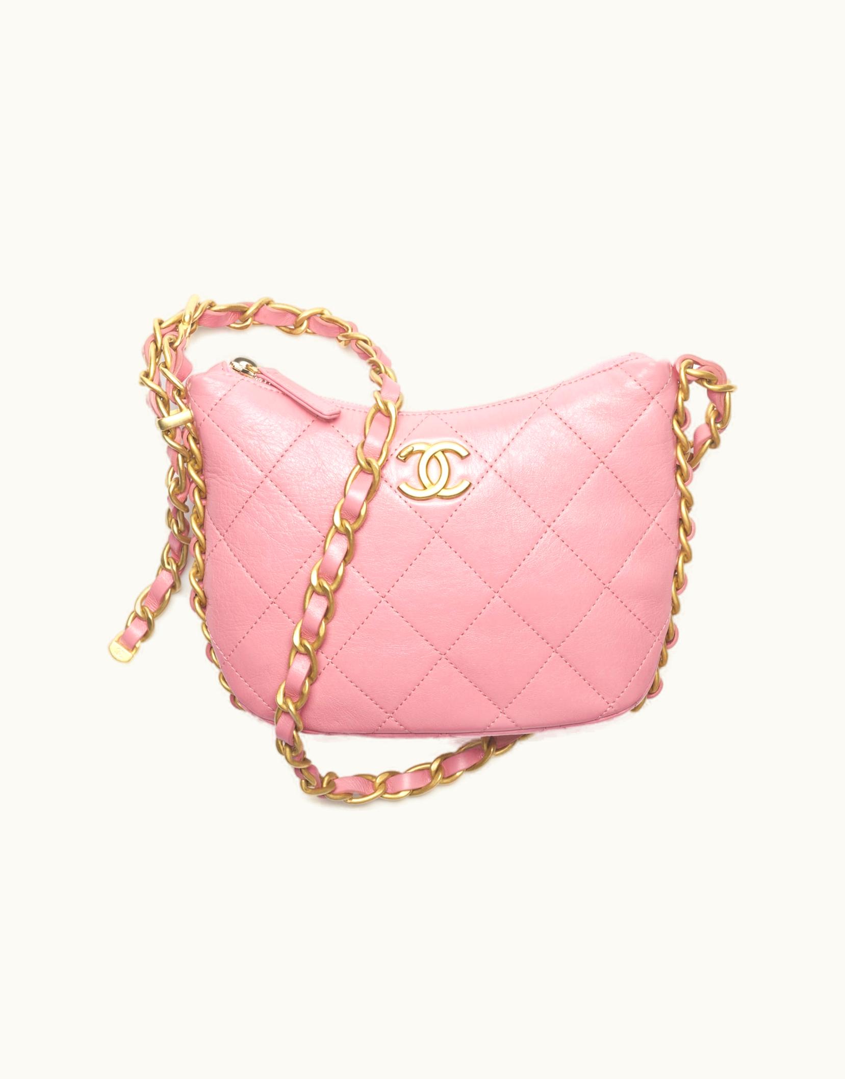 Chanel Chanel Hobo Handbag, Shiny Lambskin & Gold-Tone Metal, Coral Pink