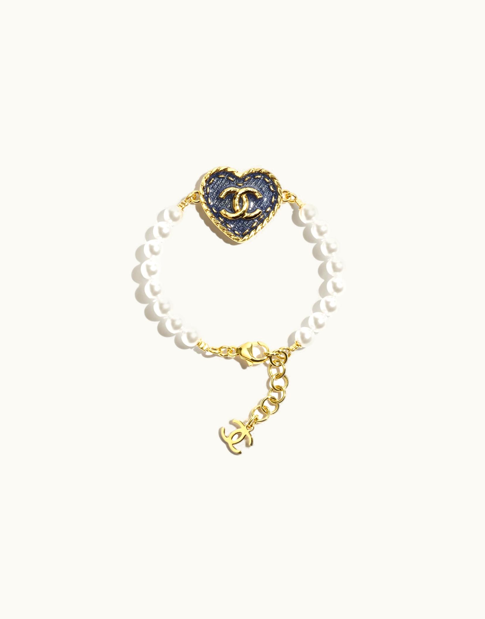 Chanel Chanel Bracelet - Metal & Glass Pearls, Gold, Blue & Pearly White