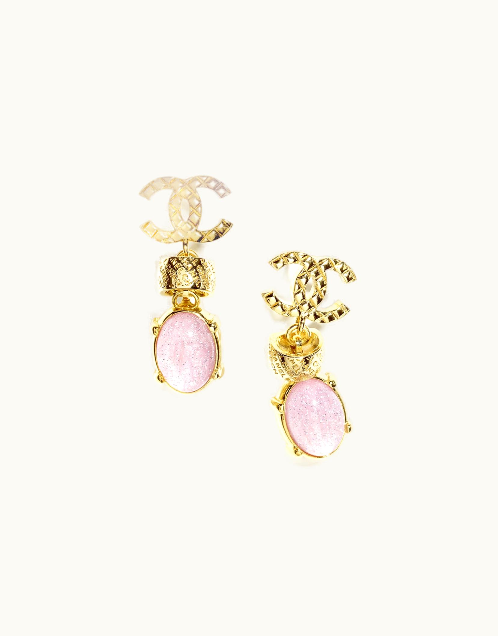 Chanel Chanel Pendant Earrings - Metal & Glass Pearls, Gold & Pearly Pink