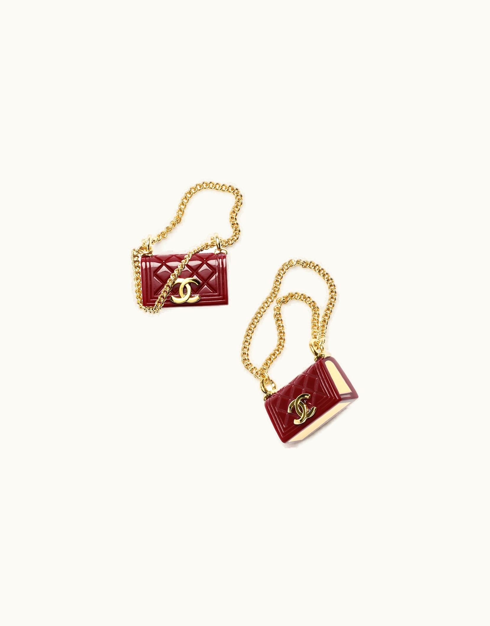 Chanel Chanel Stud Earrings - Metal & Resin, Gold & Dark Red