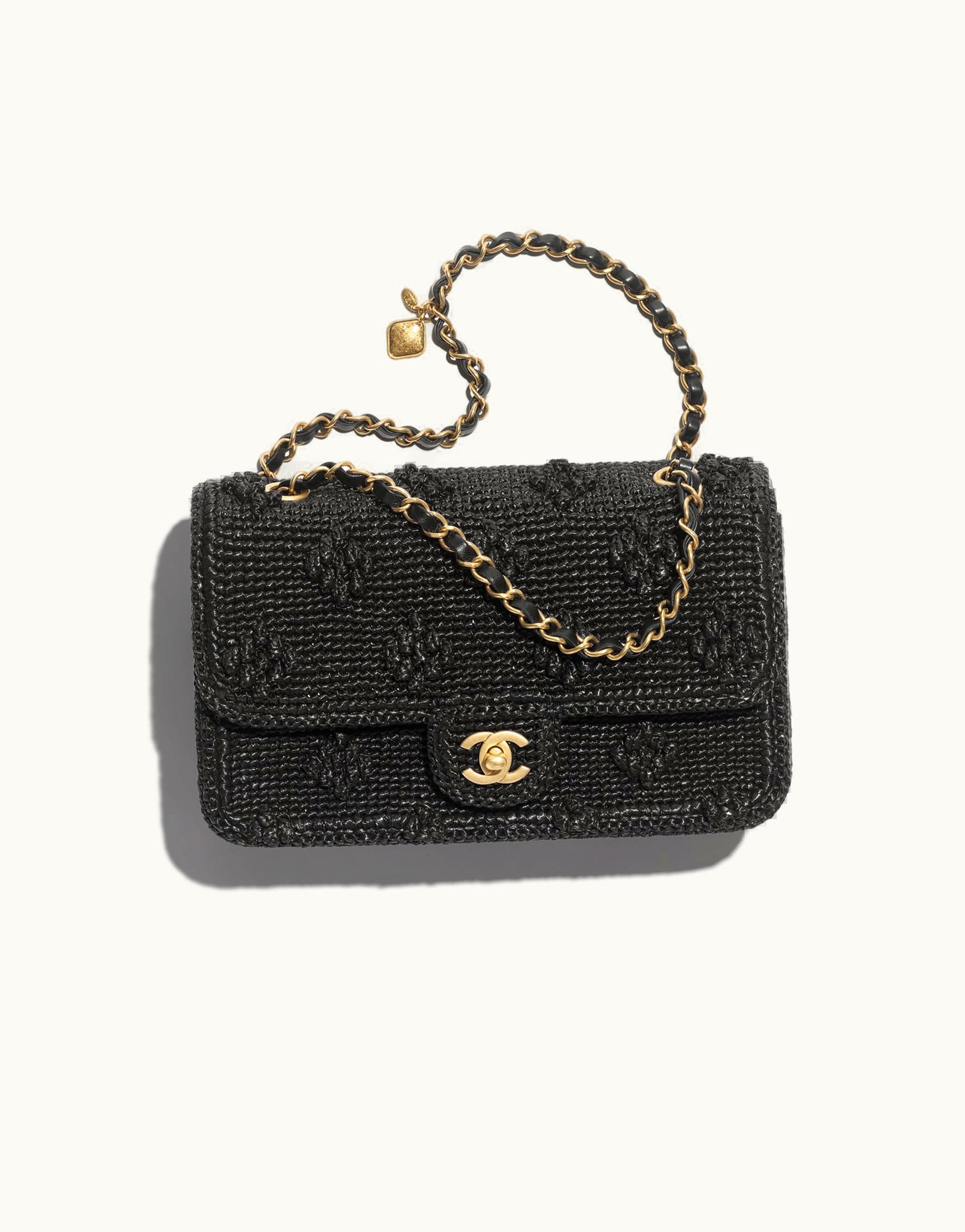 Chanel Chanel Flap Bag, Raffia Effect Braided & Gold-Tone Metal, Black