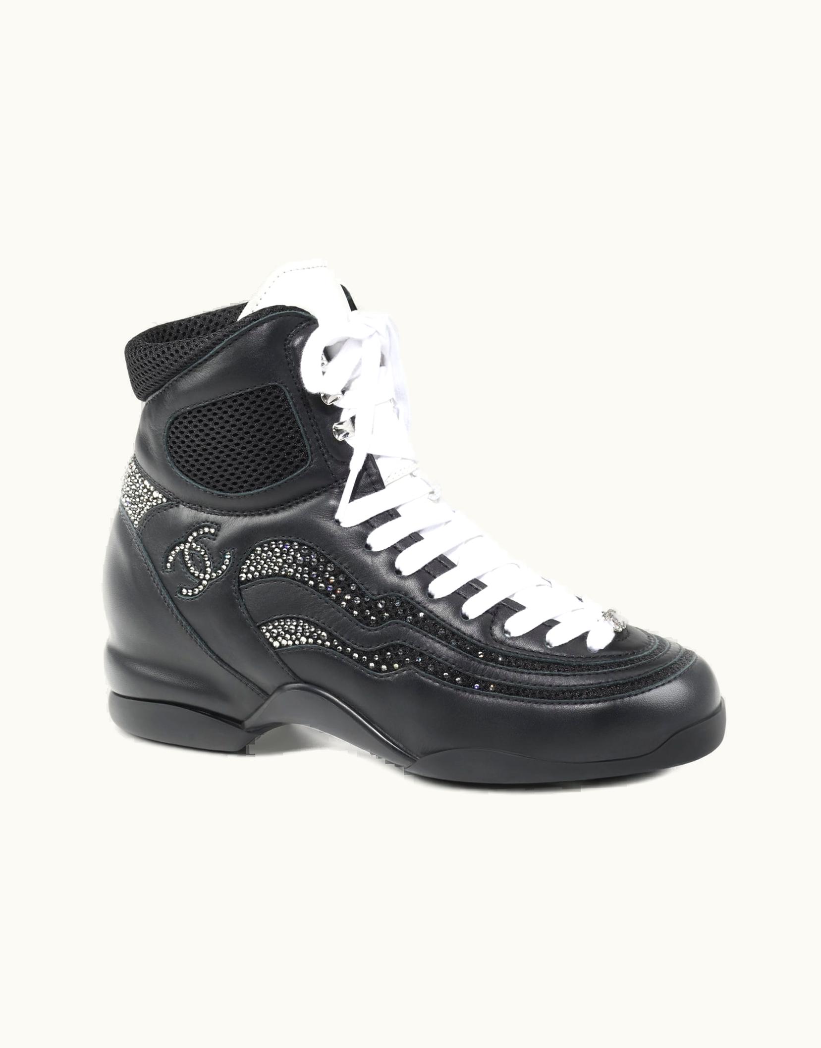 Chanel Chanel Sneakers - Calfskin, Fabric & Strass, Black & Silver