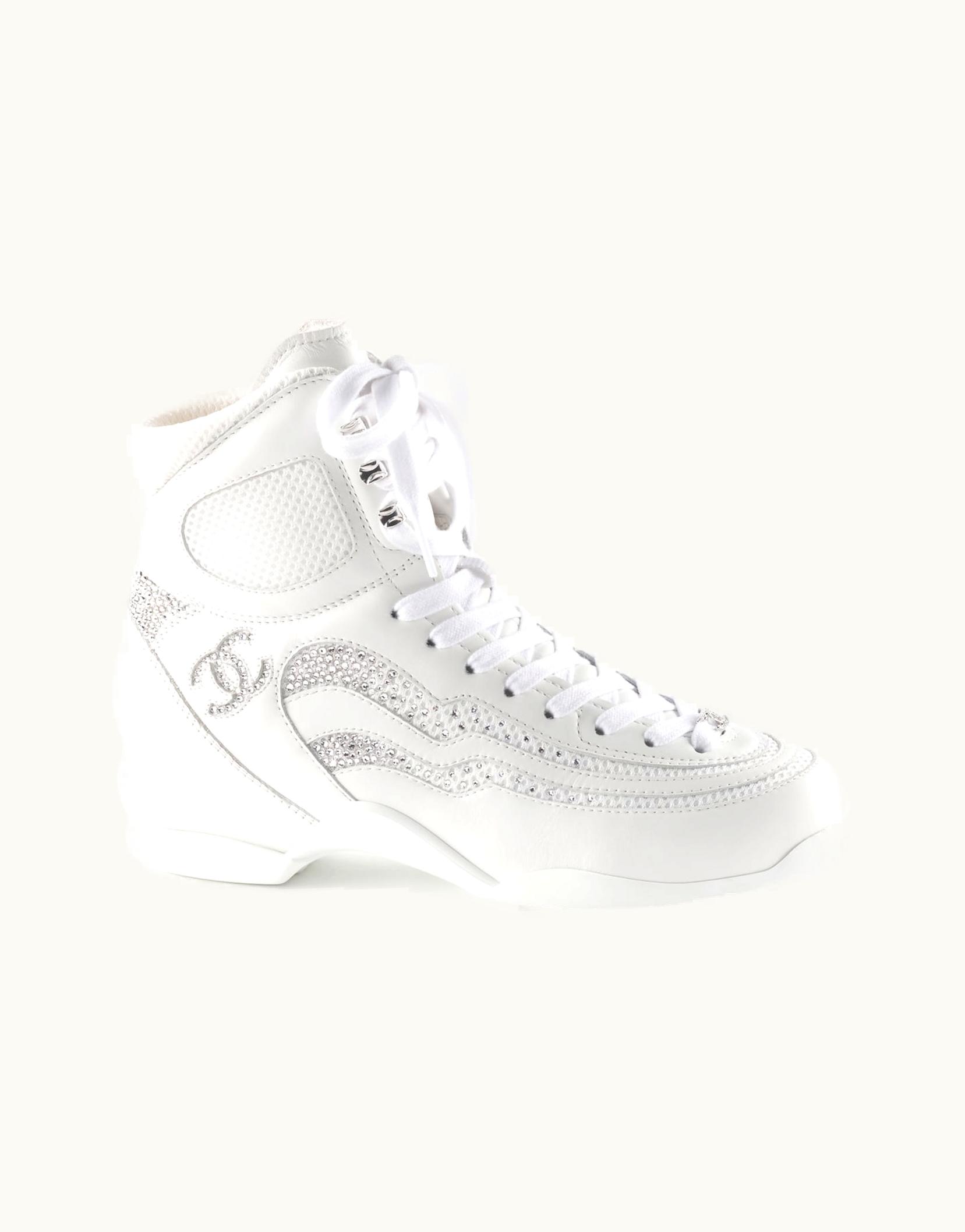 Chanel Chanel Sneakers - Calfskin, Fabric & Strass, White & Silver