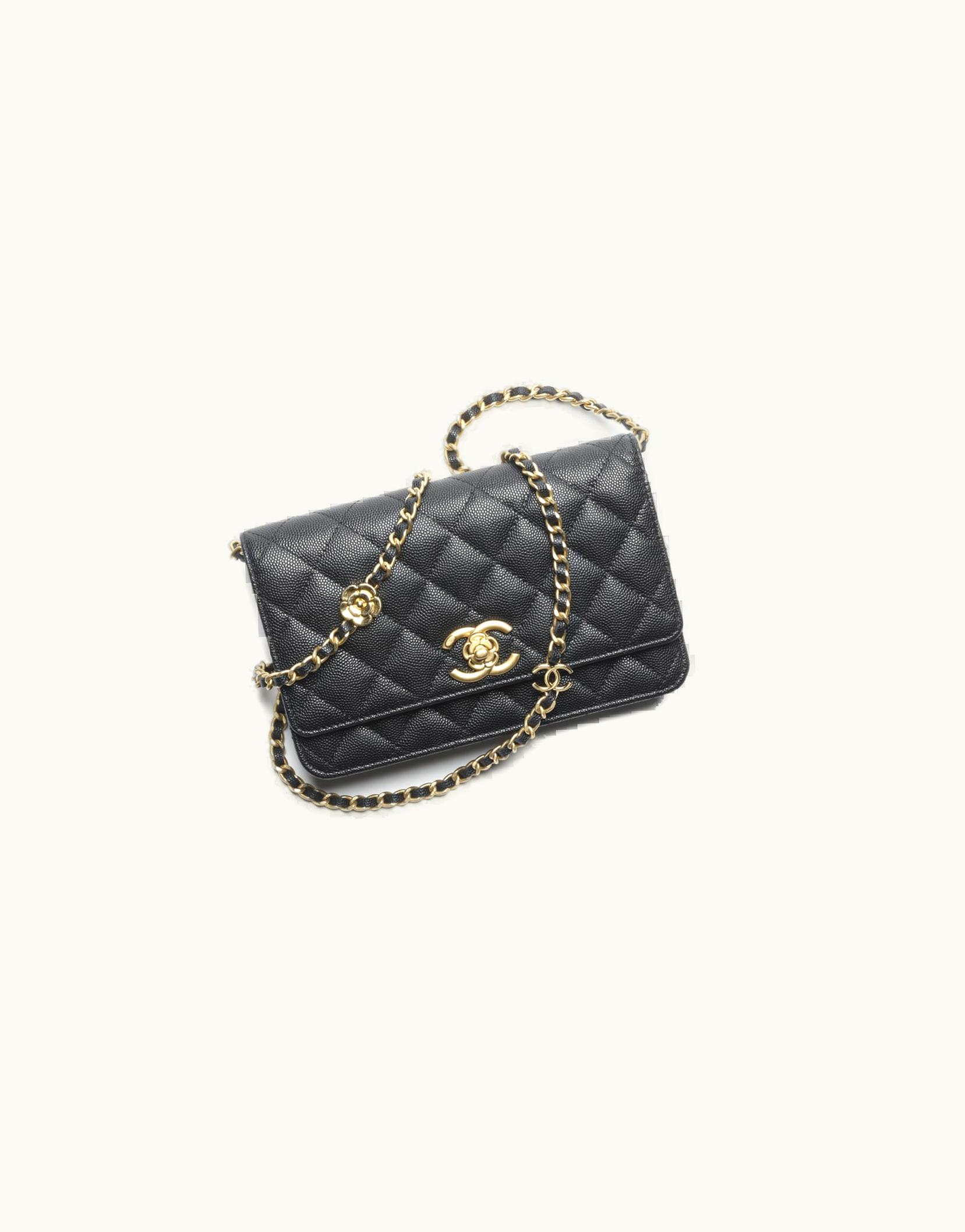 Chanel Chanel Wallet On Chain - Grained Shiny Calfskin & Gold-Tone Metal, Black