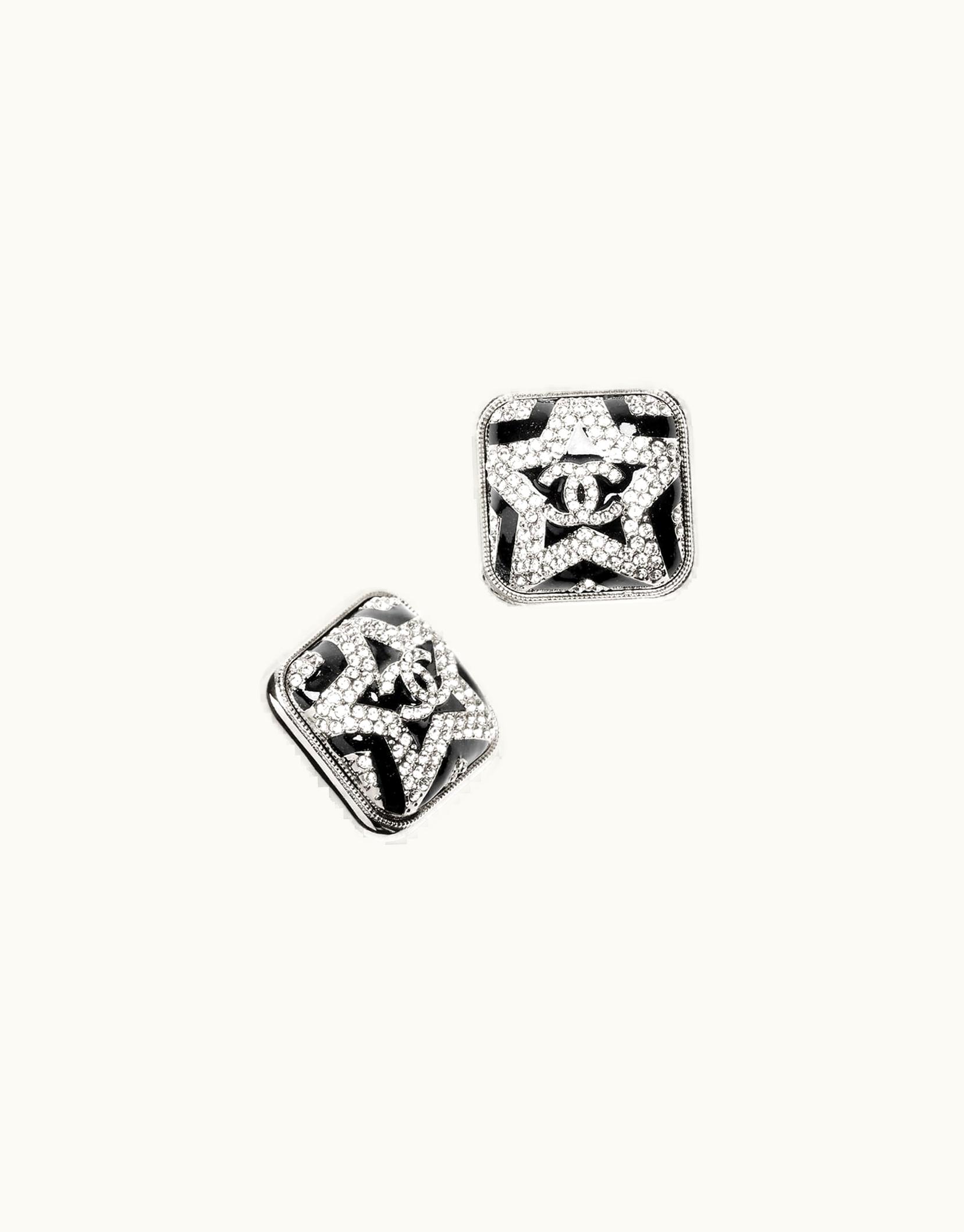 Chanel Chanel Stud Earrings - Metal, Resin & Strass, Silver, Black & Crystal Silver, Black & Crystal