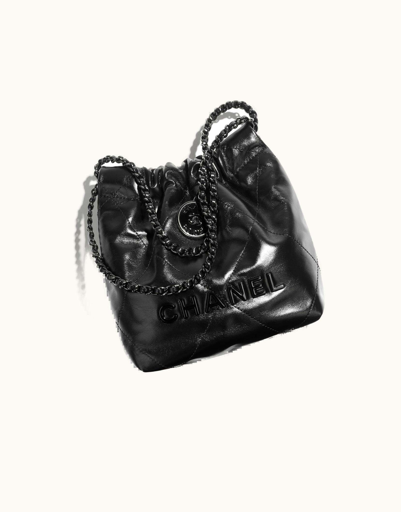 Chanel Chanel 22 Mini Handbag, Shiny Calfskin & Black Metal, Black