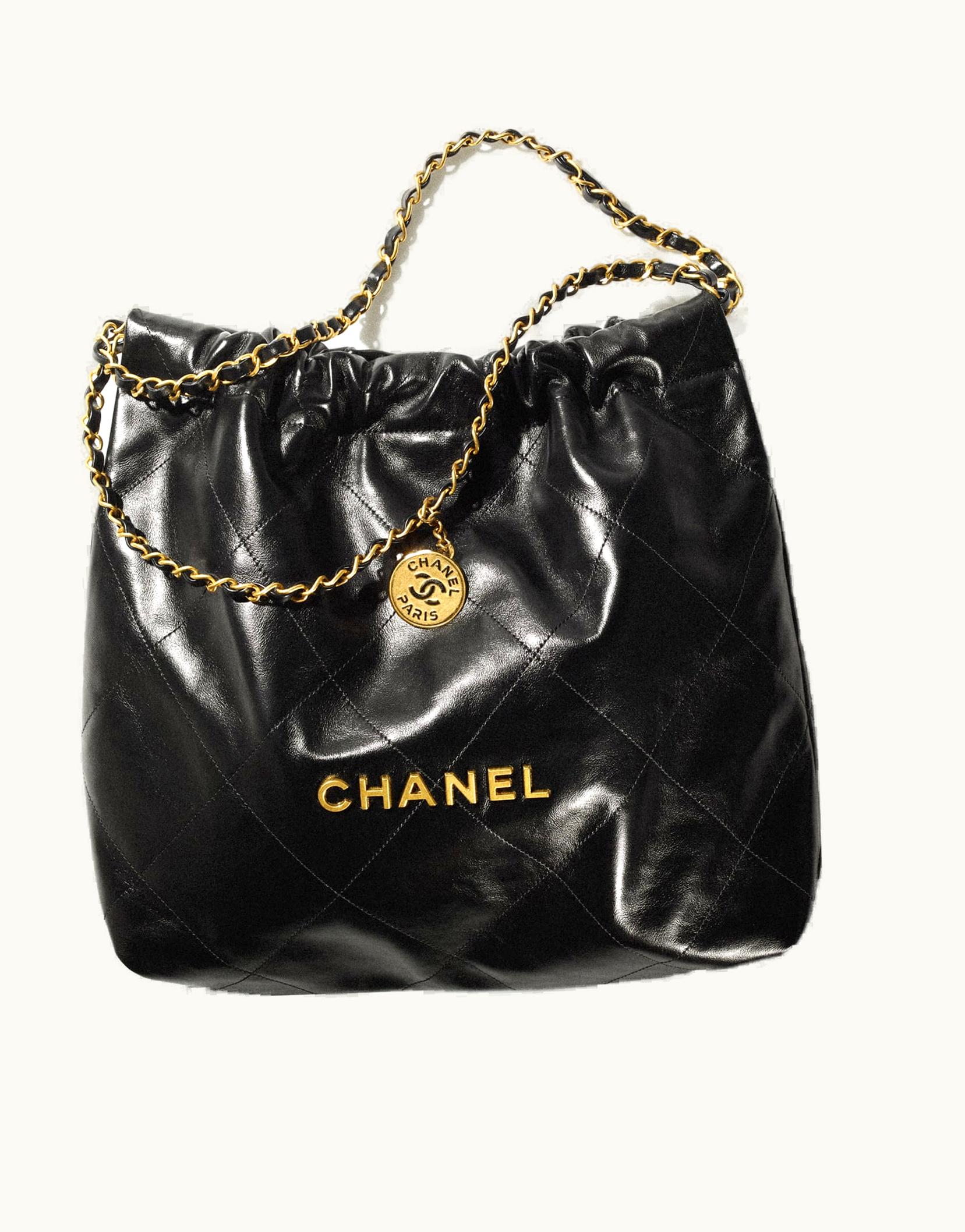 Chanel Chanel 22 Handbag, Shiny Calfskin & Gold-Tone Metal, Black