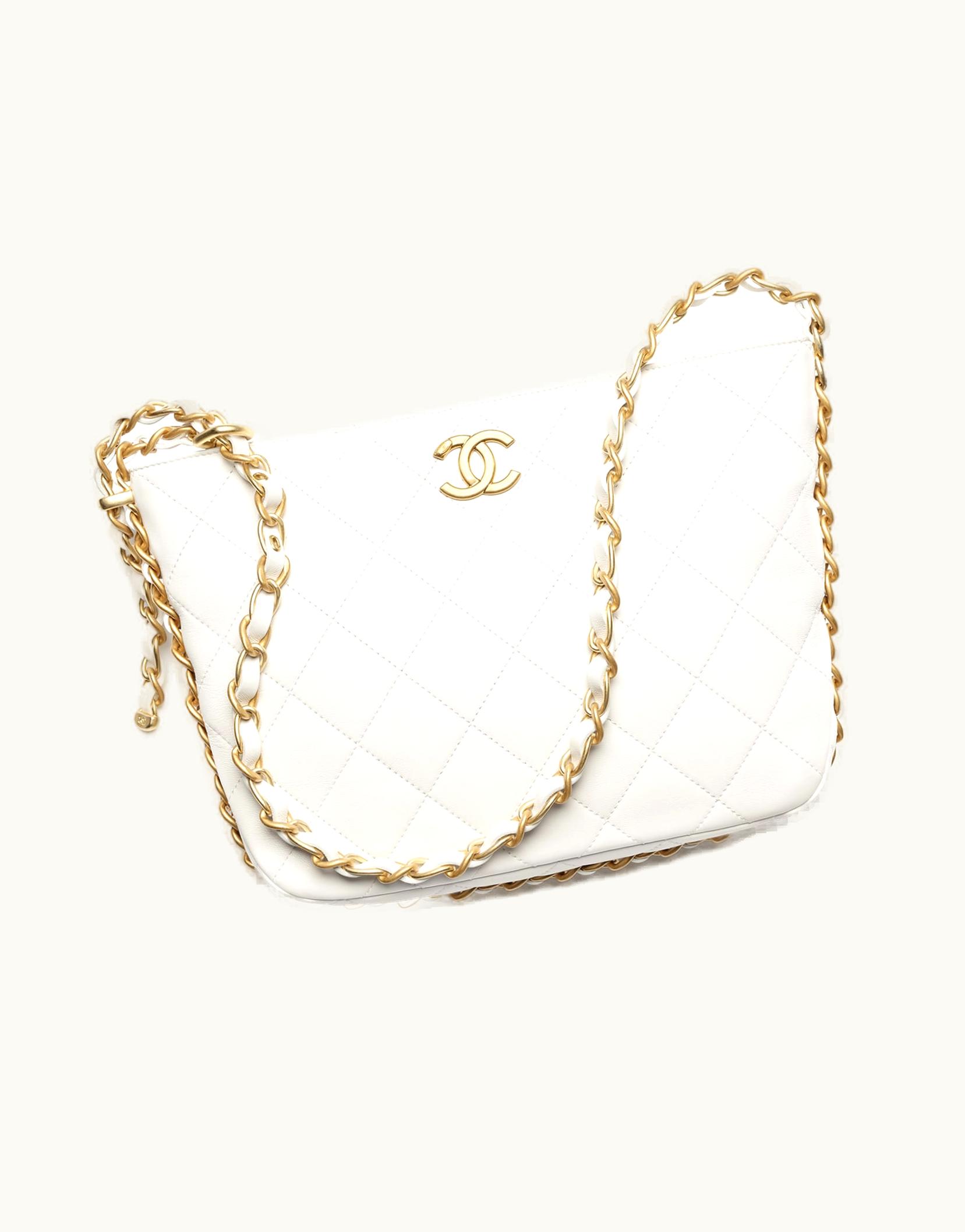 Chanel Chanel Large Hobo Bag, Shiny Lambskin & Gold-Tone Metal, White