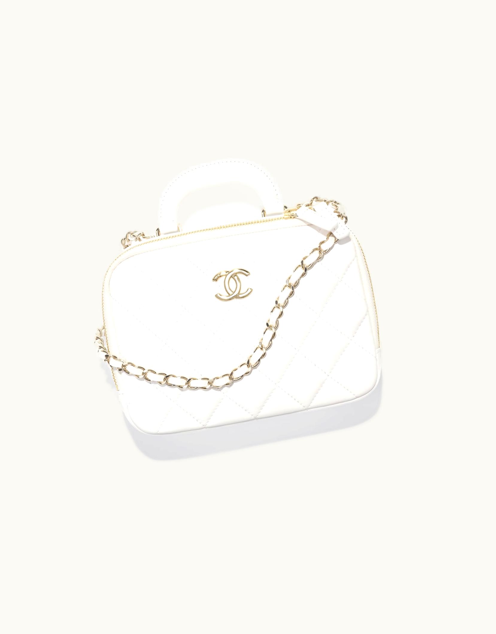 Chanel Chanel Vanity Case, Shiny Lambskin & Gold-Tone Metal, White