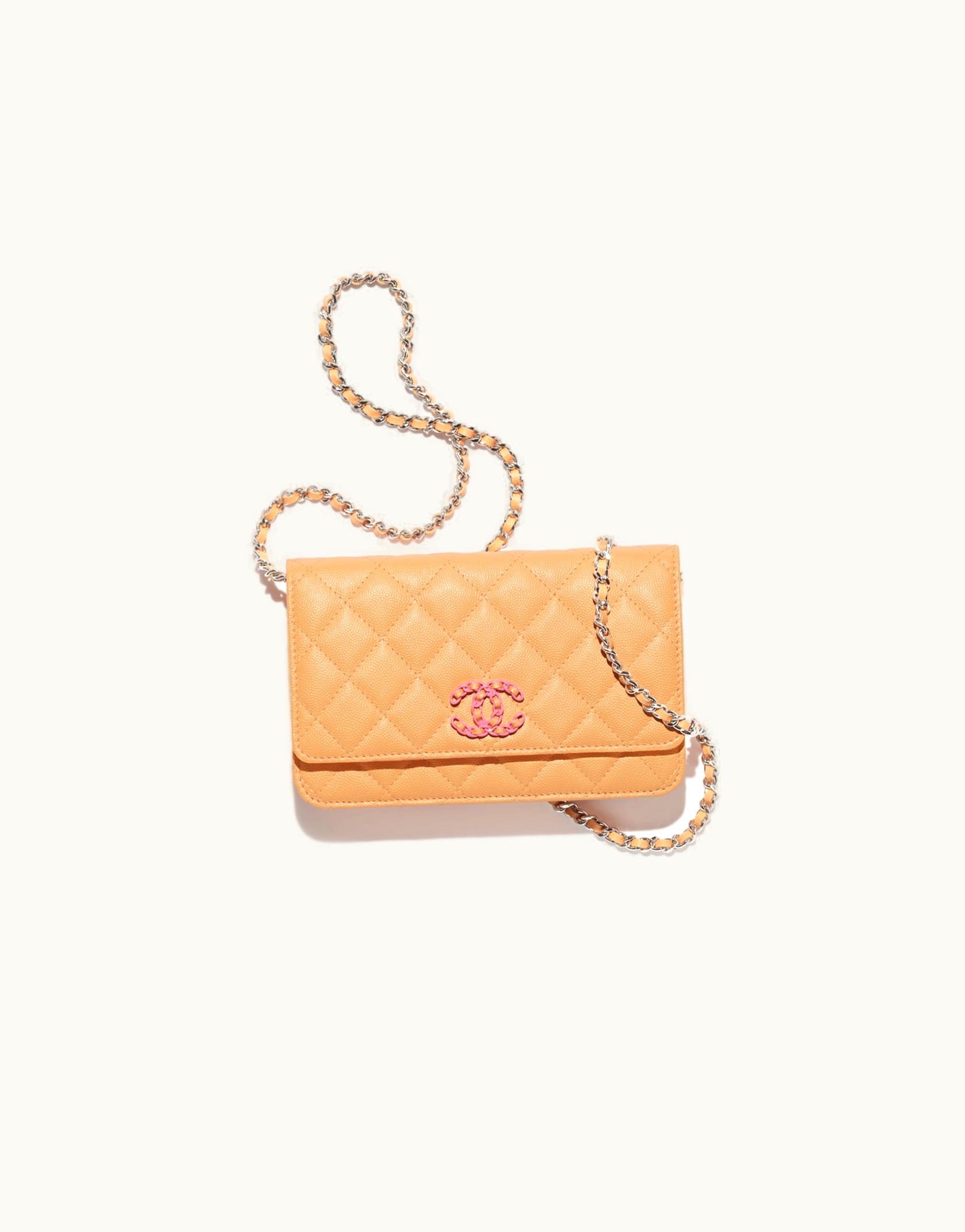 Chanel Chanel Wallet On Chain - Shiny Grained Calfskin & Lacquered Metal, Orange