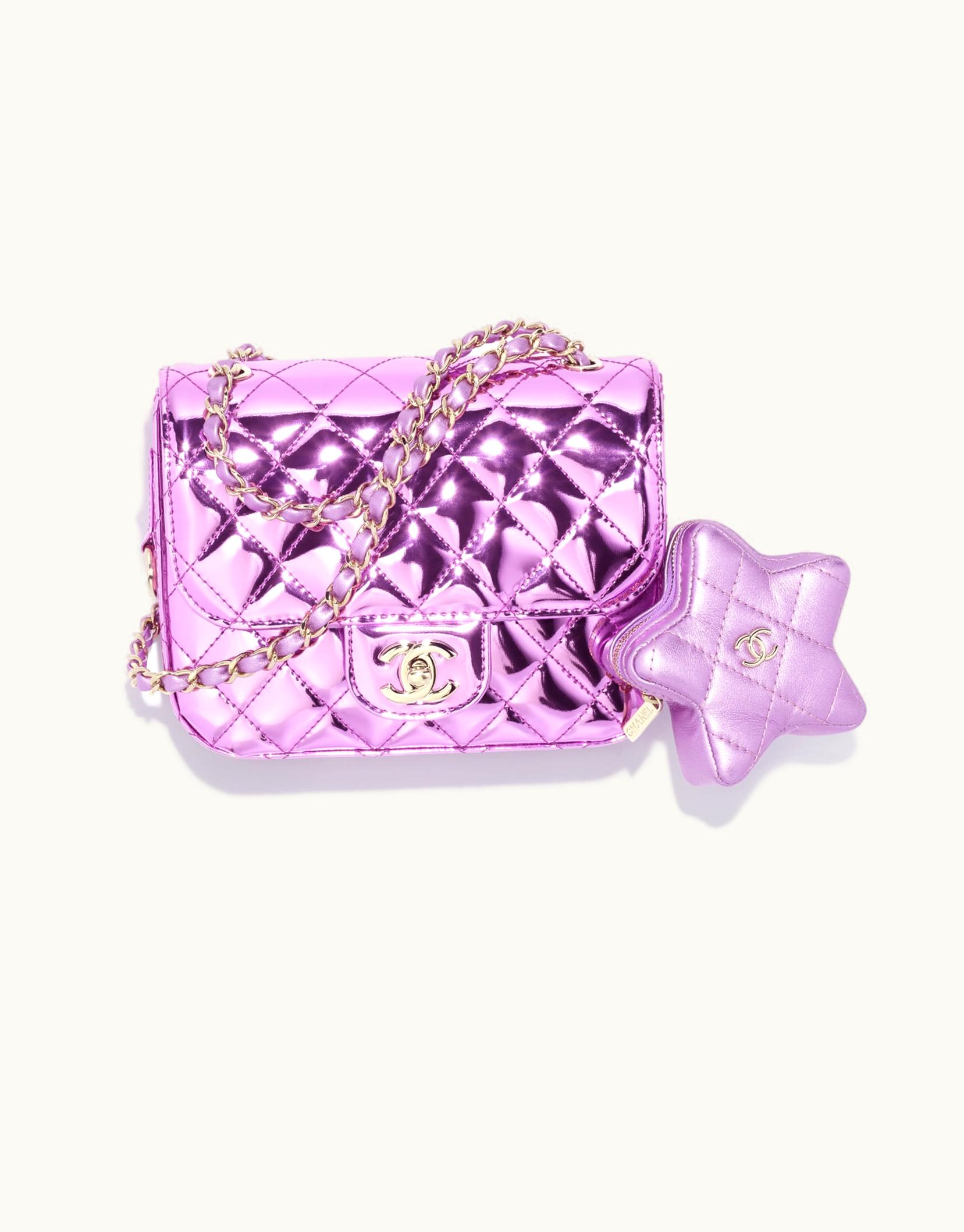 Chanel Chanel Mini Flap Bag & Star Coin Purse, Mirror Calfskin, Metallic Calfskin & Gold-Tone Metal, Light Purple