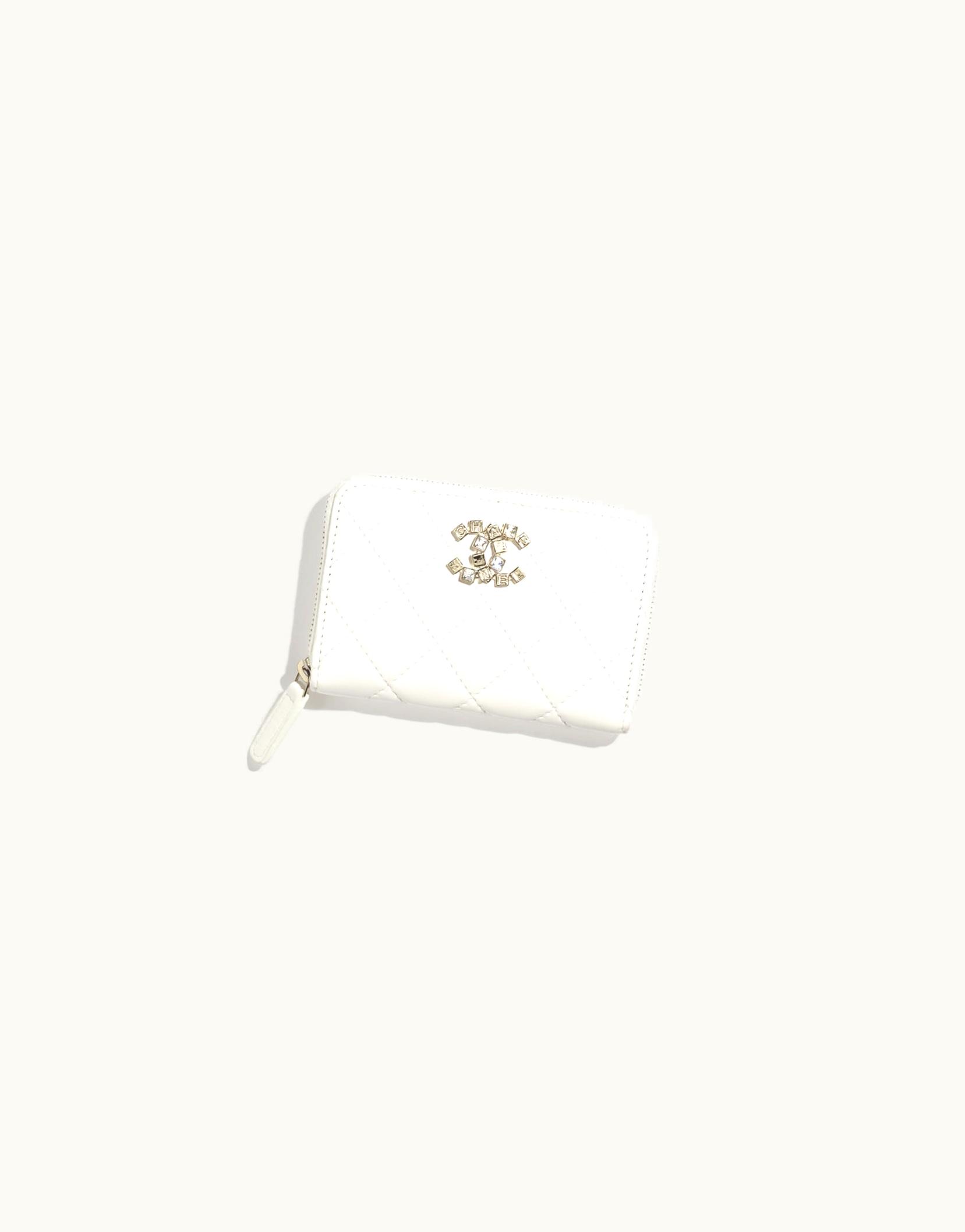Chanel Chanel Zipped Coin Purse - Lambskin, Strass & Gold-Tone Metal, White