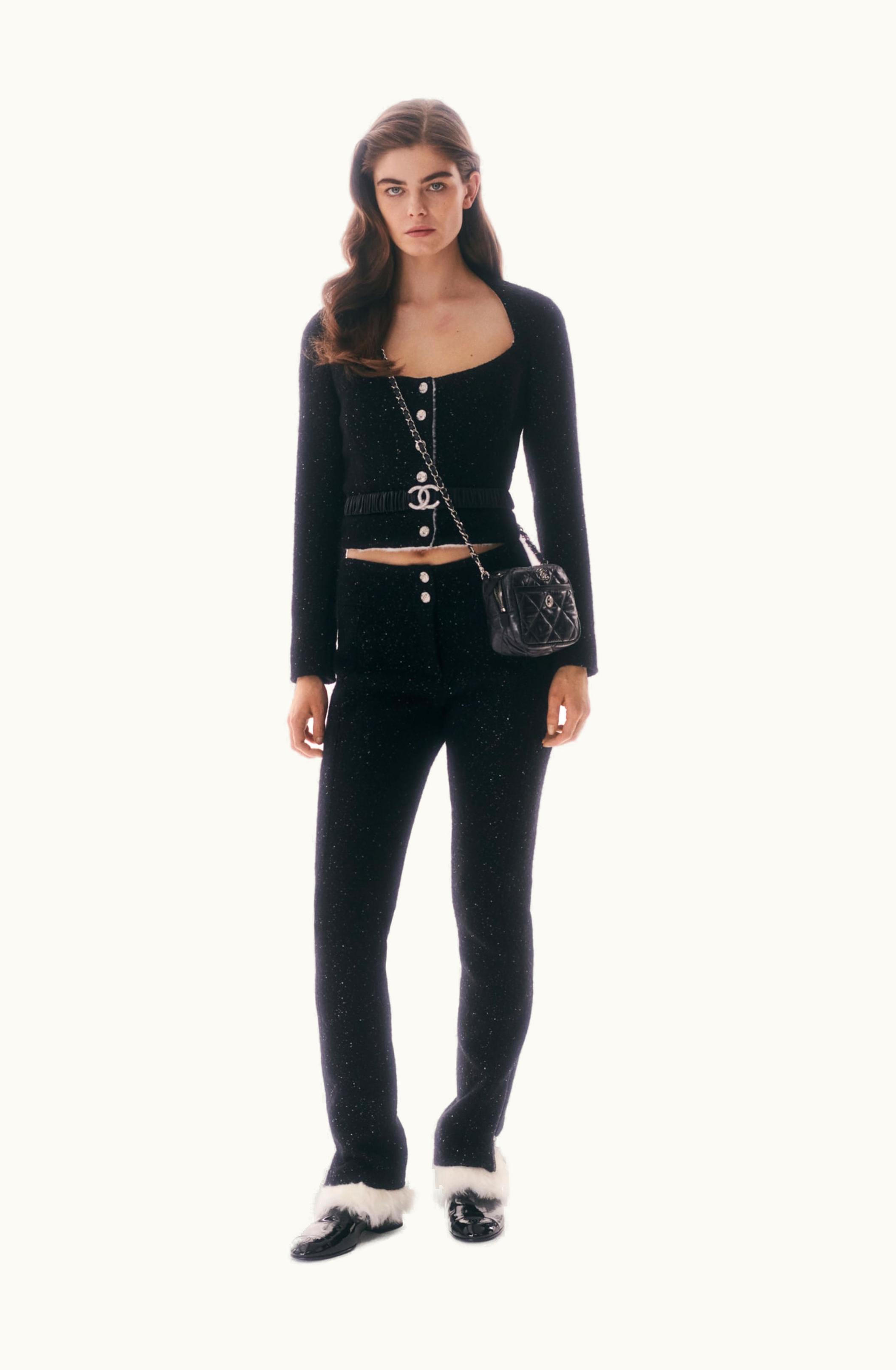 Chanel Chanel Pants - Glittered Wool Tweed, Black & Silver
