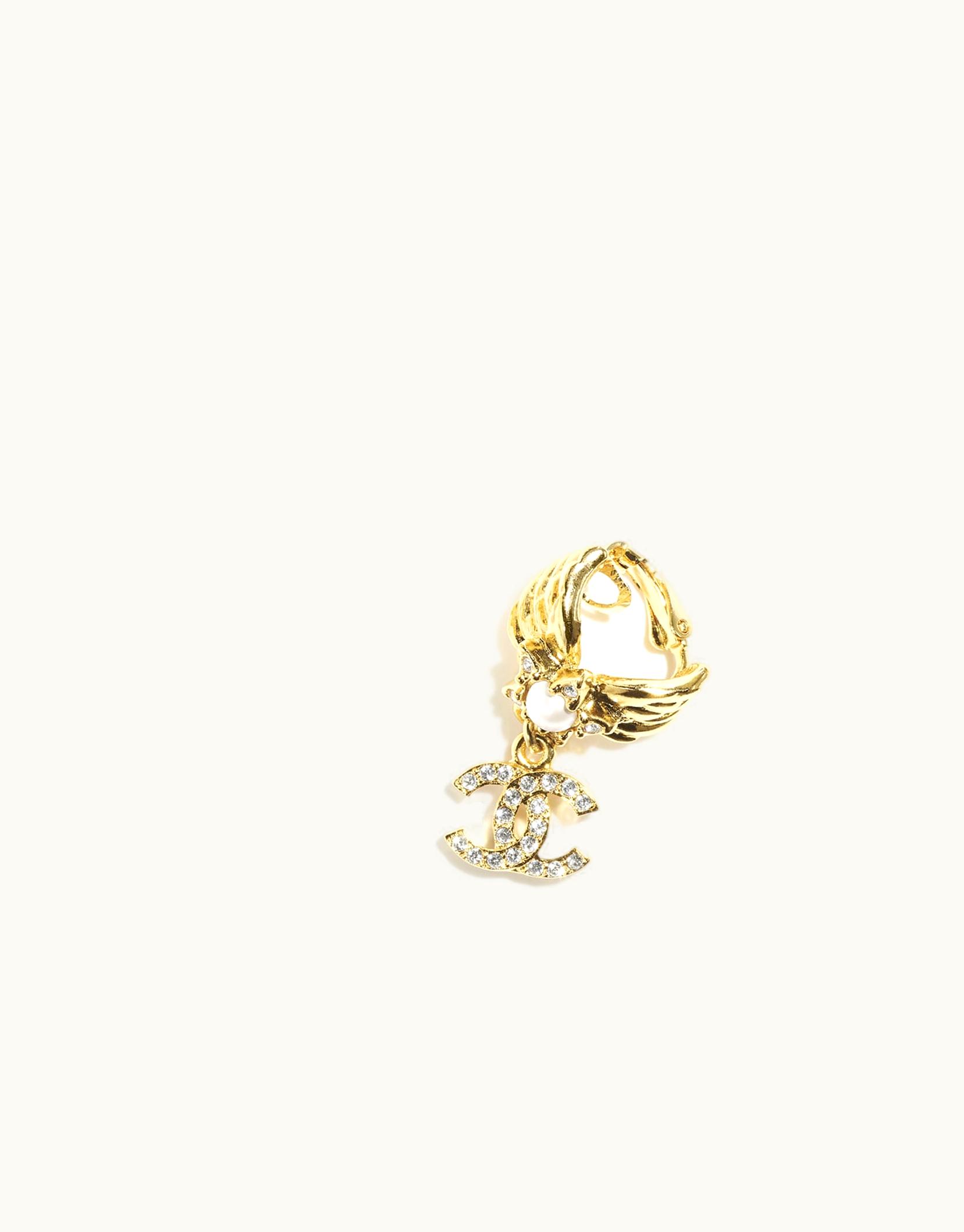 Chanel Chanel Clip-on Earrings - Metal, Glass Pearls & Strass, Gold, Pearly White & Crystal