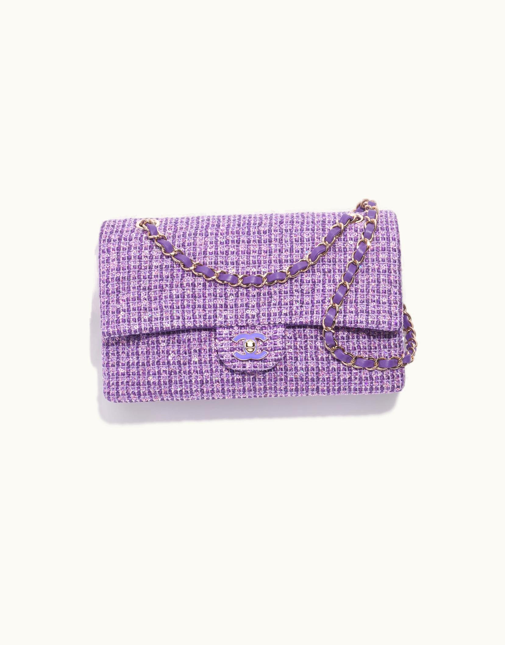 Chanel Chanel Classic Handbag, Tweed, Enamel, Sequins & Gold-Tone Metal, Purple & Silver