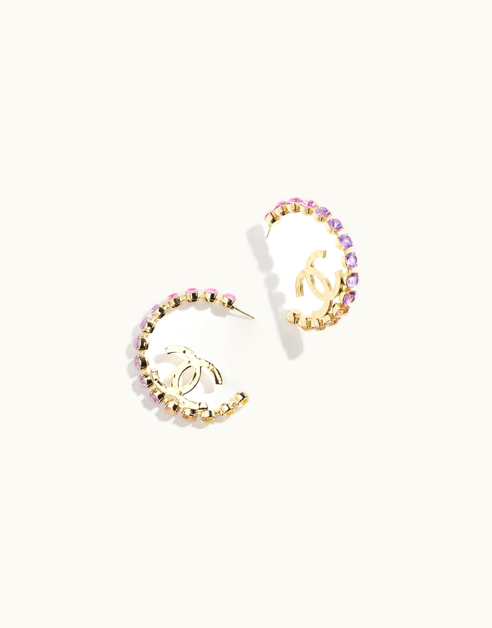 Chanel Chanel Hoop Earrings - Metal & Strass, Gold, Pink, Orange, Purple & Yellow