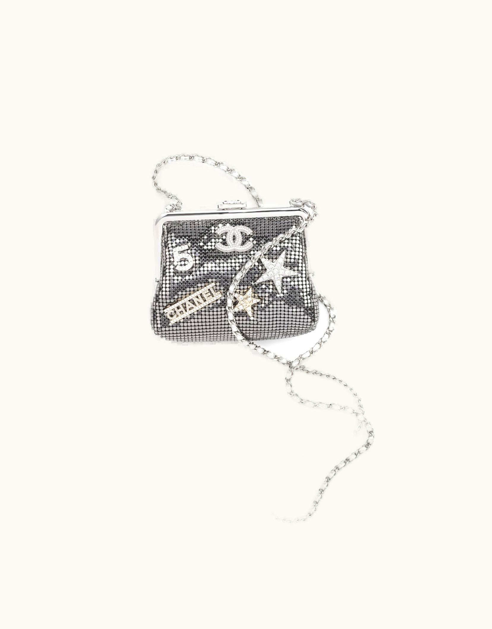 Chanel Chanel Clutch With Chain - Metallic Mesh, Strass & Silver-Tone Metal, Silver