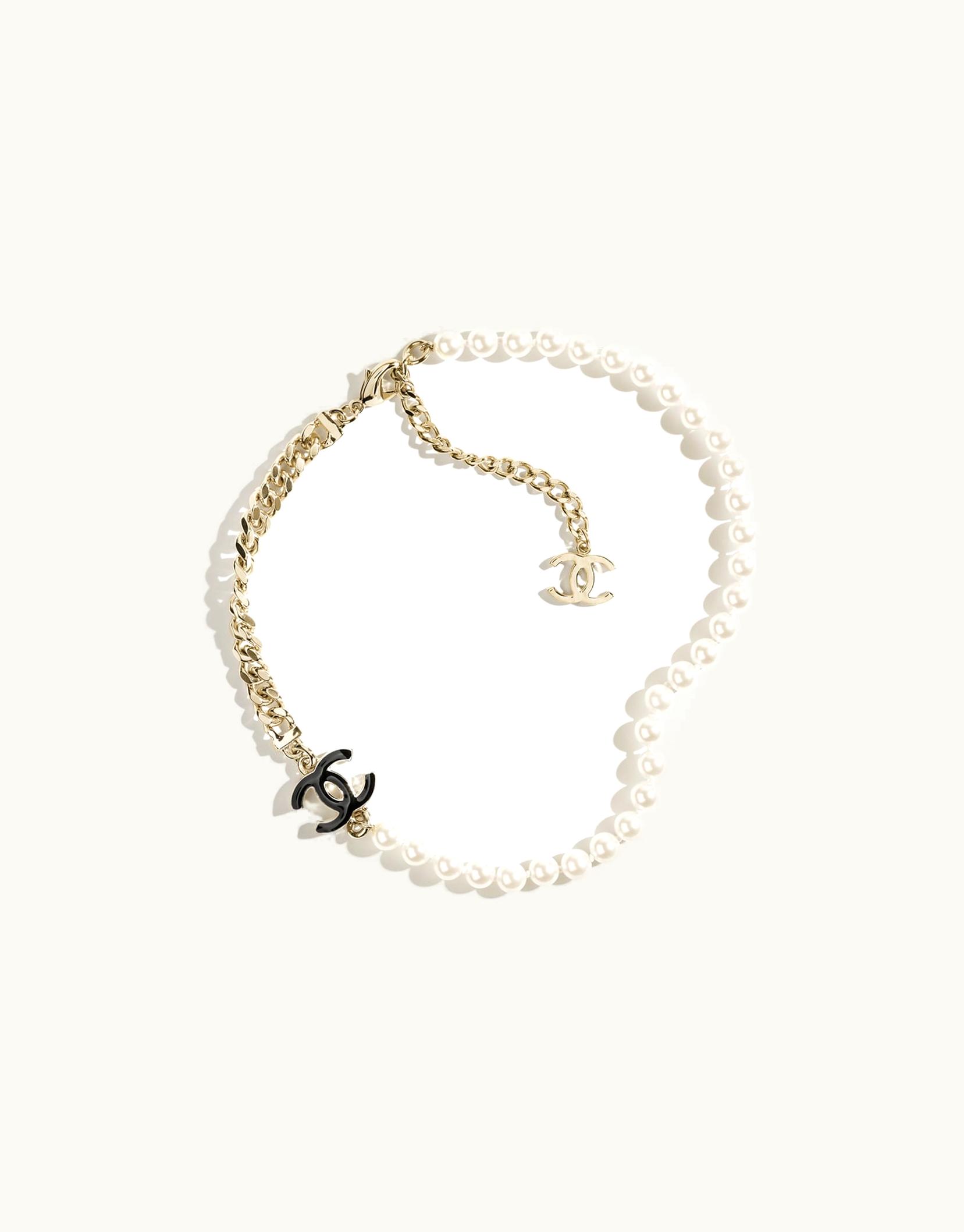 Chanel Chanel Necklace - Metal & Glass Pearls, Gold, Black & Pearly White