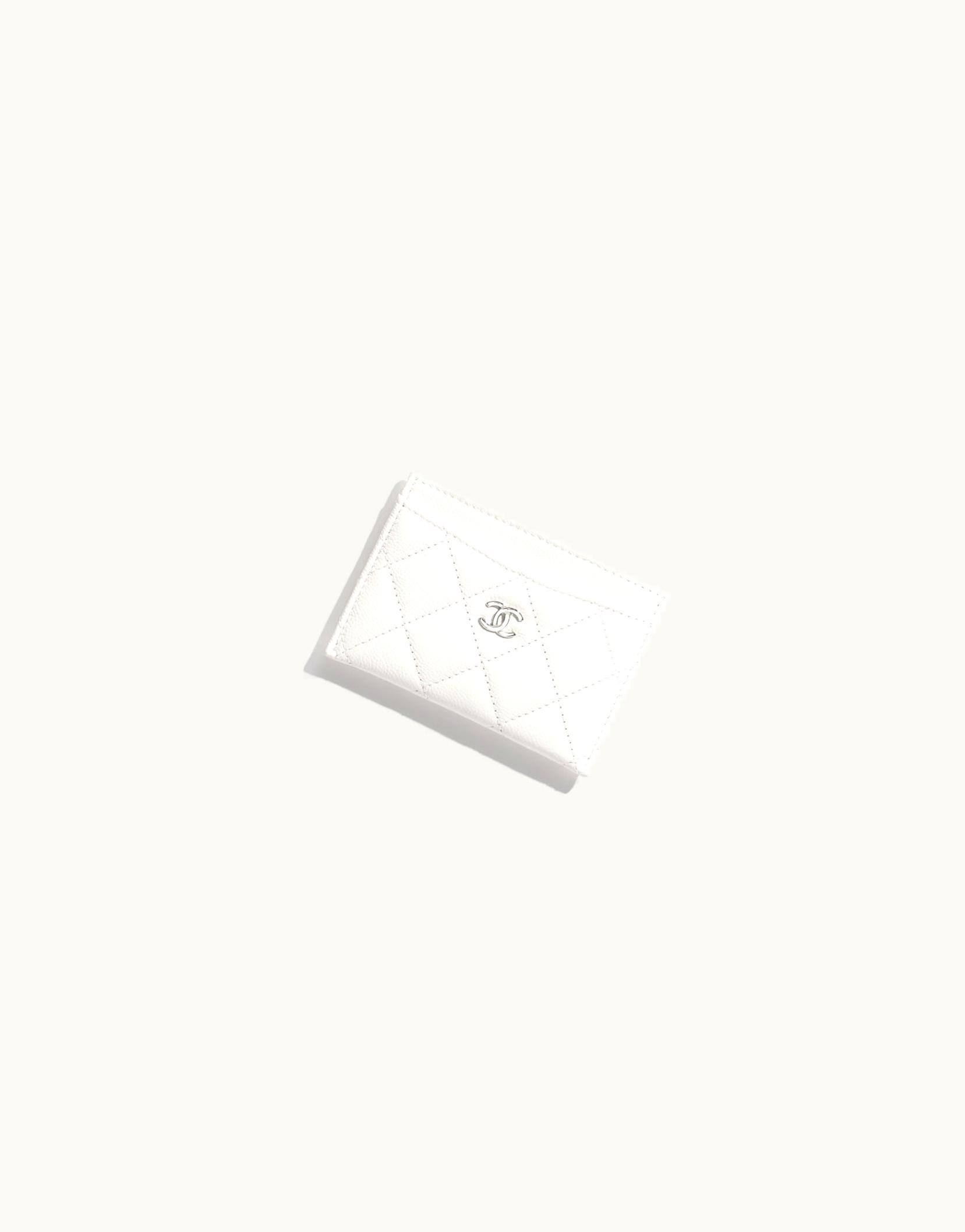Chanel Chanel Classic Card Holder - Shiny Grained Calfskin & Silver-Tone Metal, White