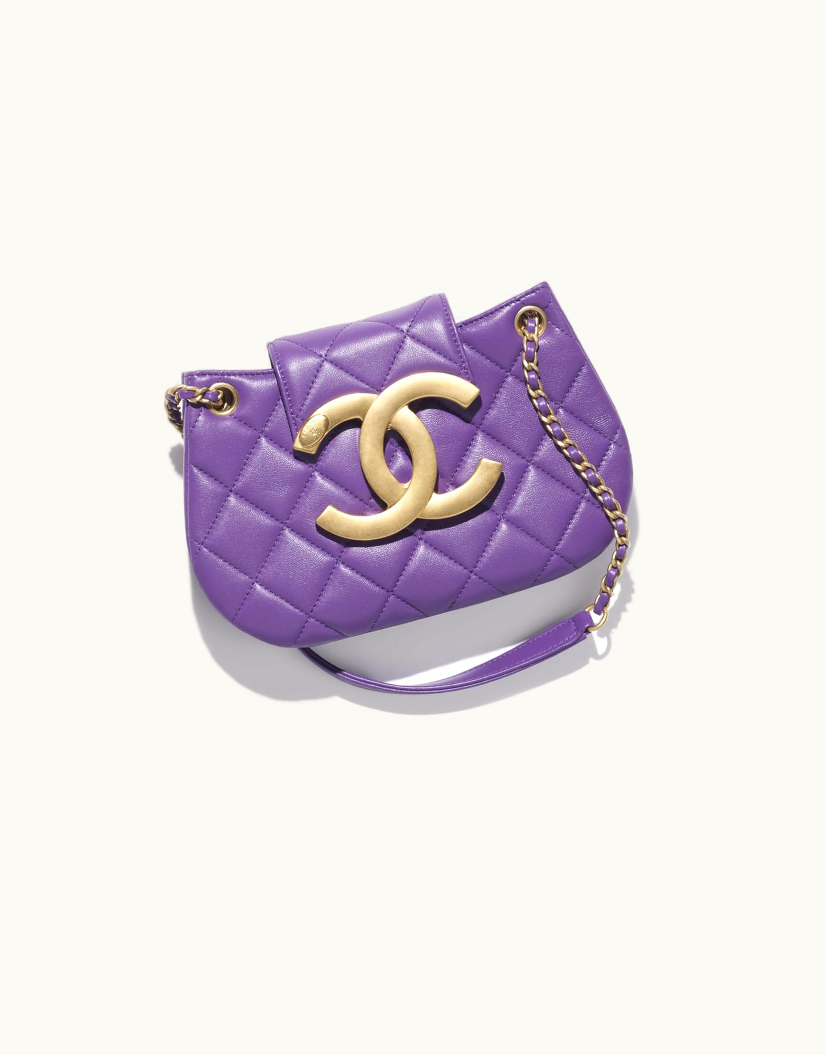 Chanel Chanel Small Messenger Bag, Lambskin & Gold-Tone Metal, Purple