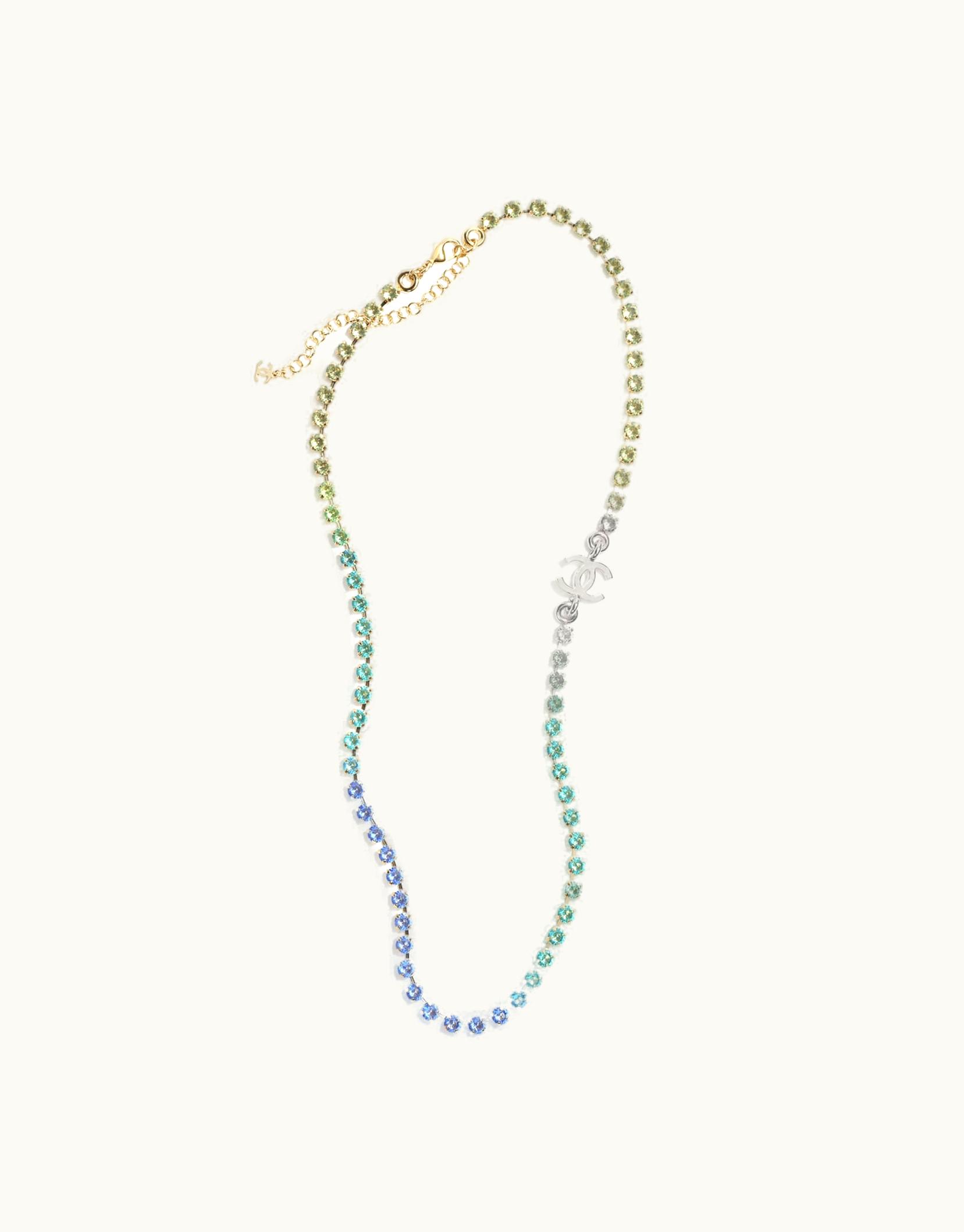 Chanel Long Necklace - Metal & Strass, Gold, Blue, Green & Yellow