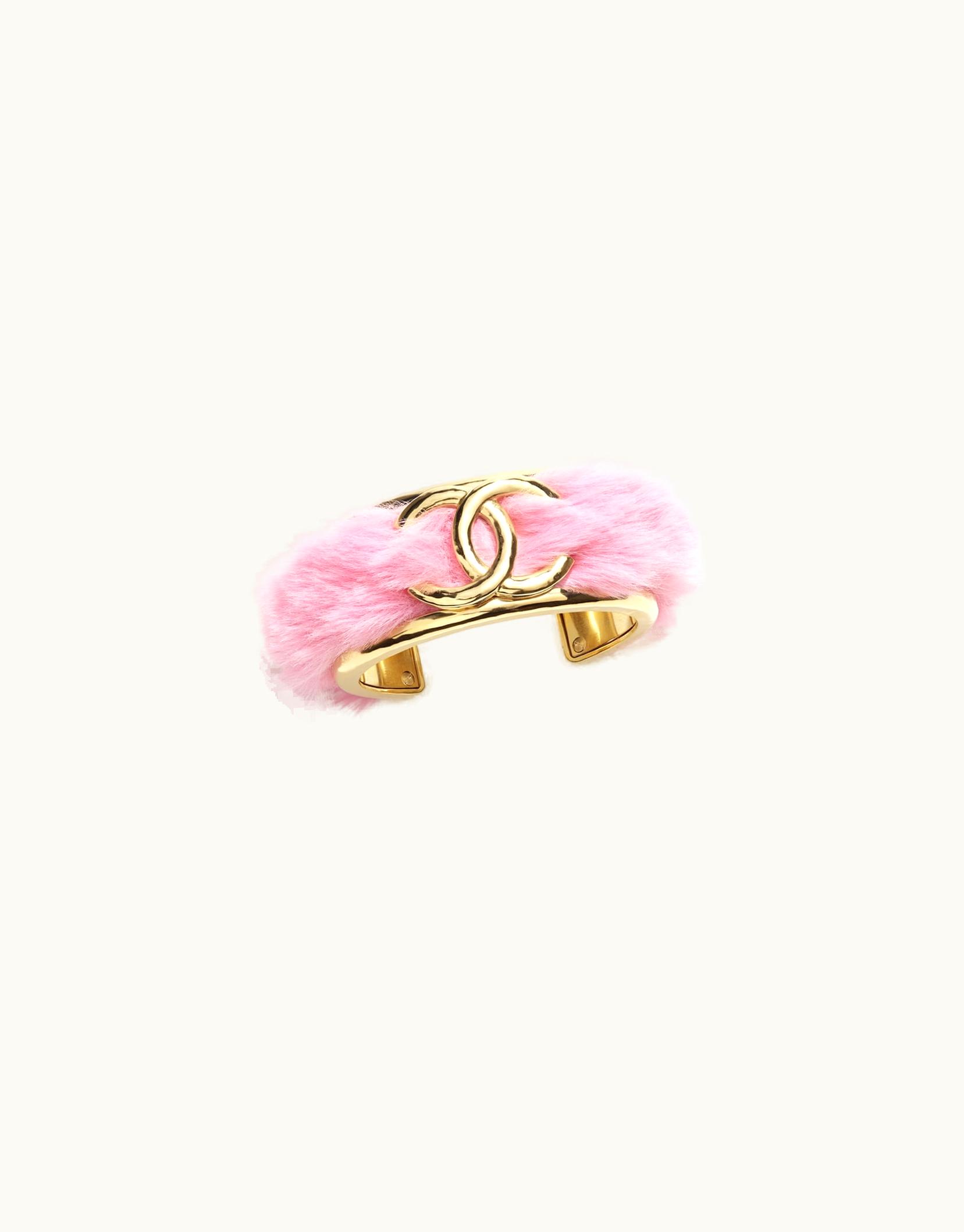 Chanel Chanel Cuff - Metal & Fantasy Fur, Gold & Pink