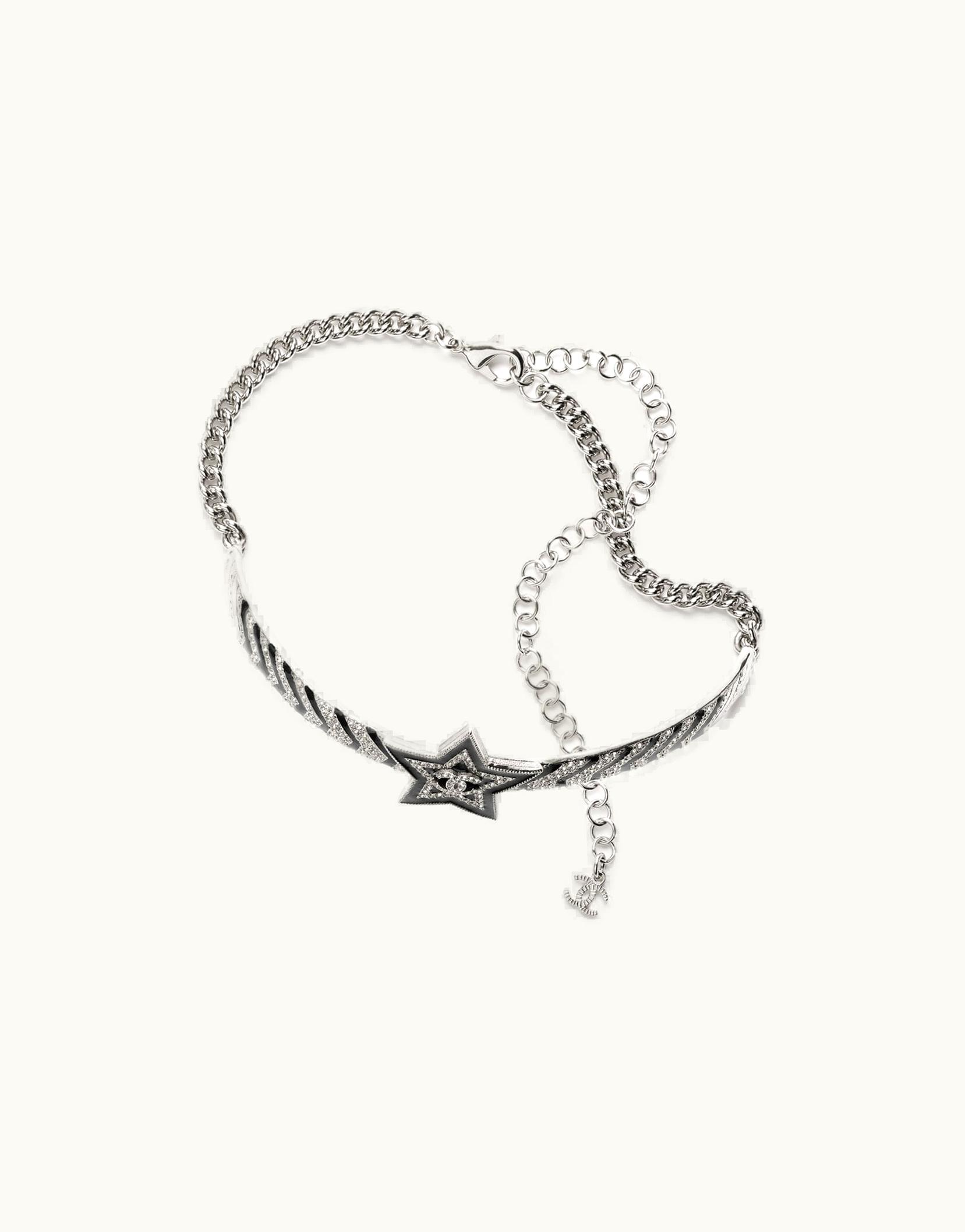 Chanel Choker - Metal & Strass, Silver, Black & Crystal