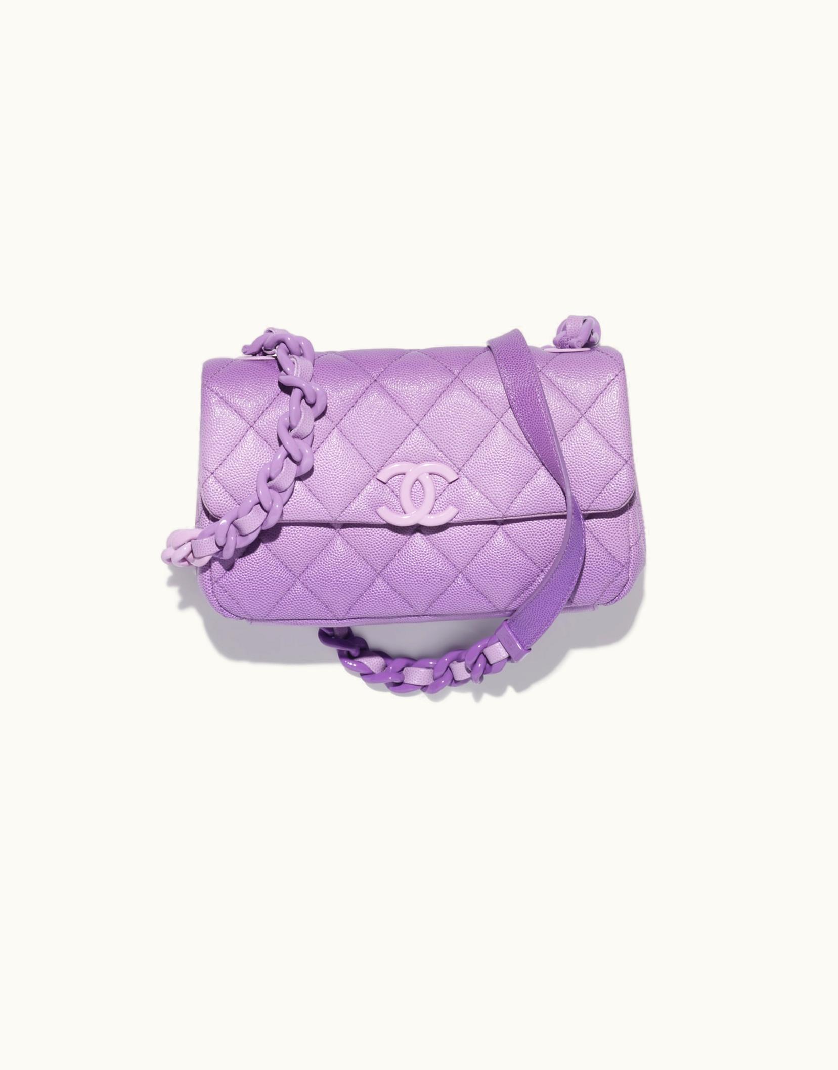 Chanel Chanel Mini Flap Bag, Shaded Grained Calfskin & Lacquered Metal, Purple & Light Purple