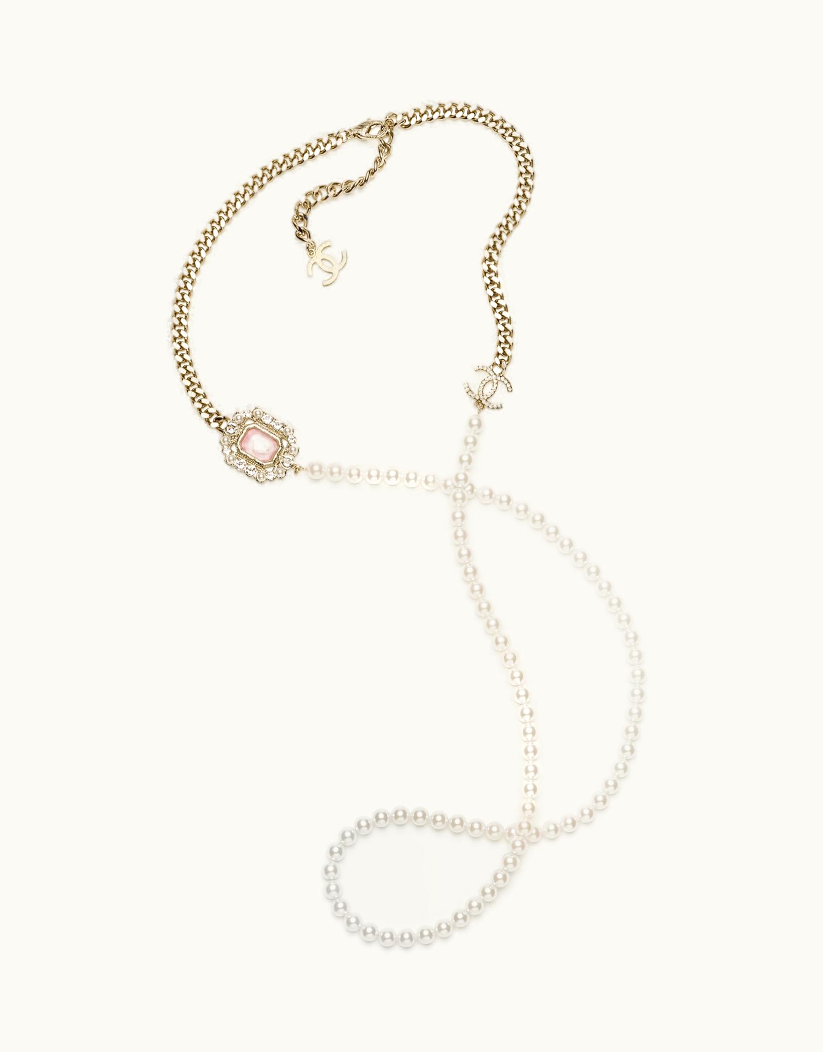 Chanel Chanel Long Necklace - Metal, Resin, Glass Pearls & Strass, Gold, Pink, Pearly White & Crystal Gold, Pink, Pearly White & Crystal