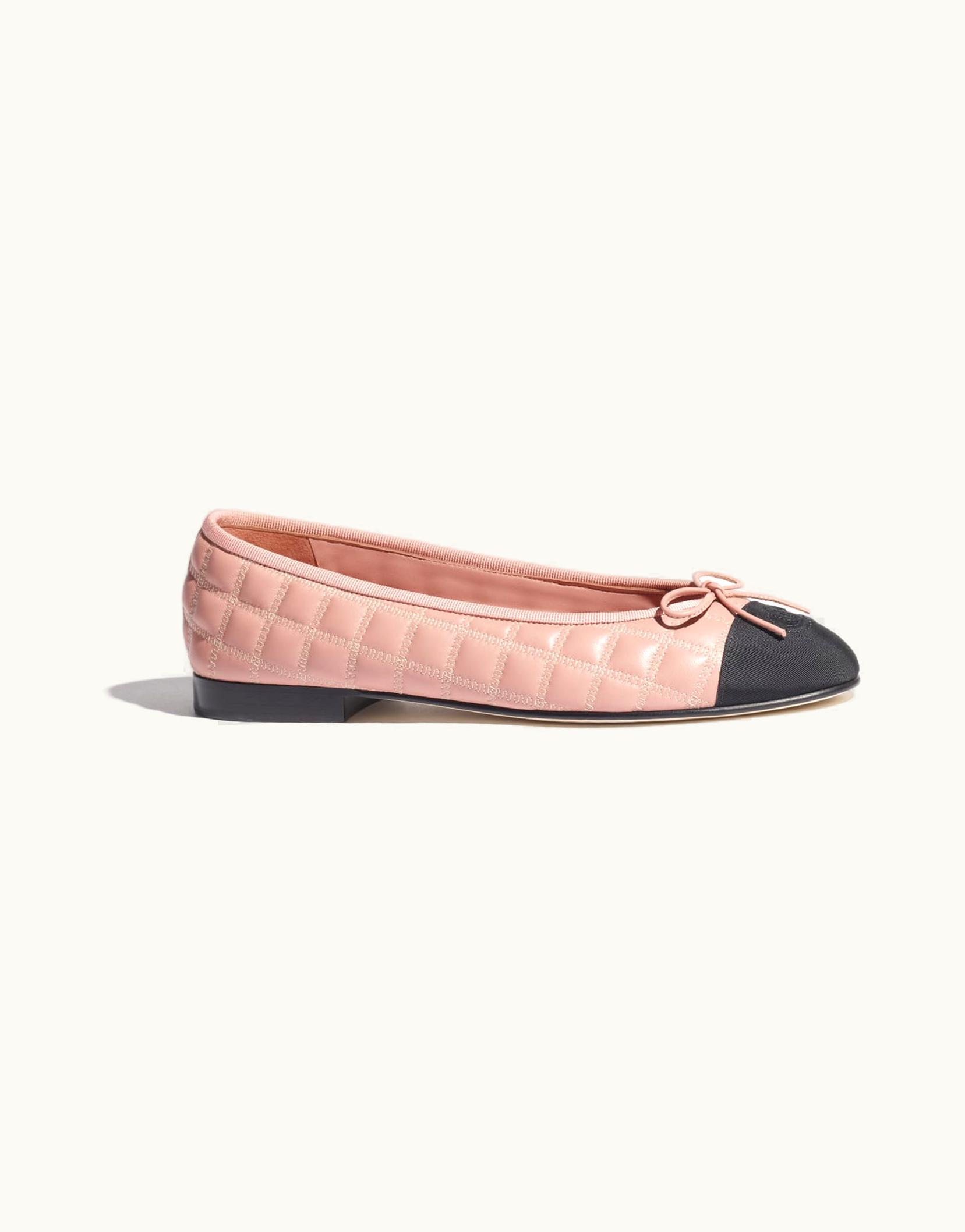 Chanel Chanel Ballet Flats - Lambskin, Embroidery & Grosgrain, Dark Pink, Beige & Black