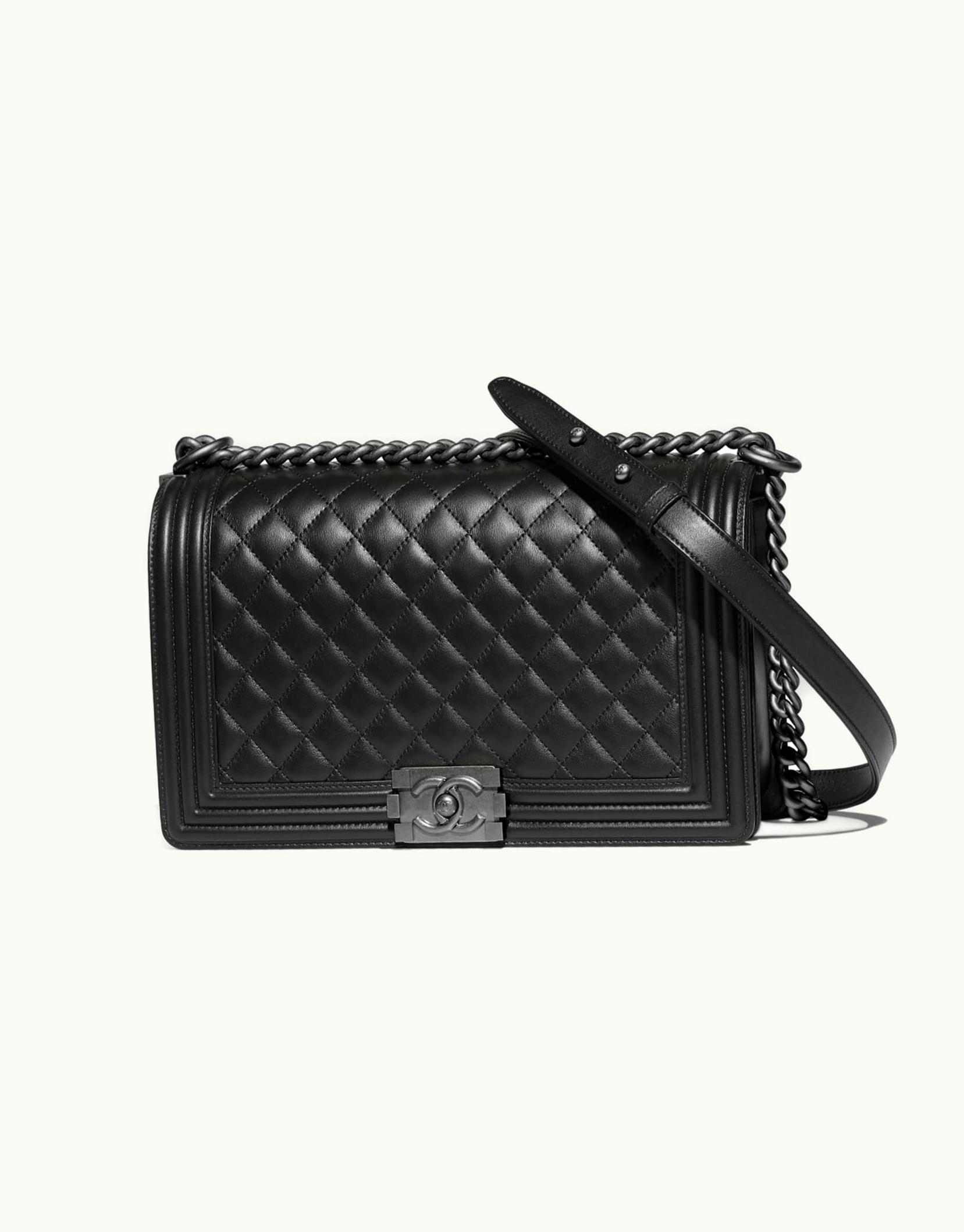 Chanel Large Boy Chanel Handbag, Calfskin & ruthenium-finish Metal, Black