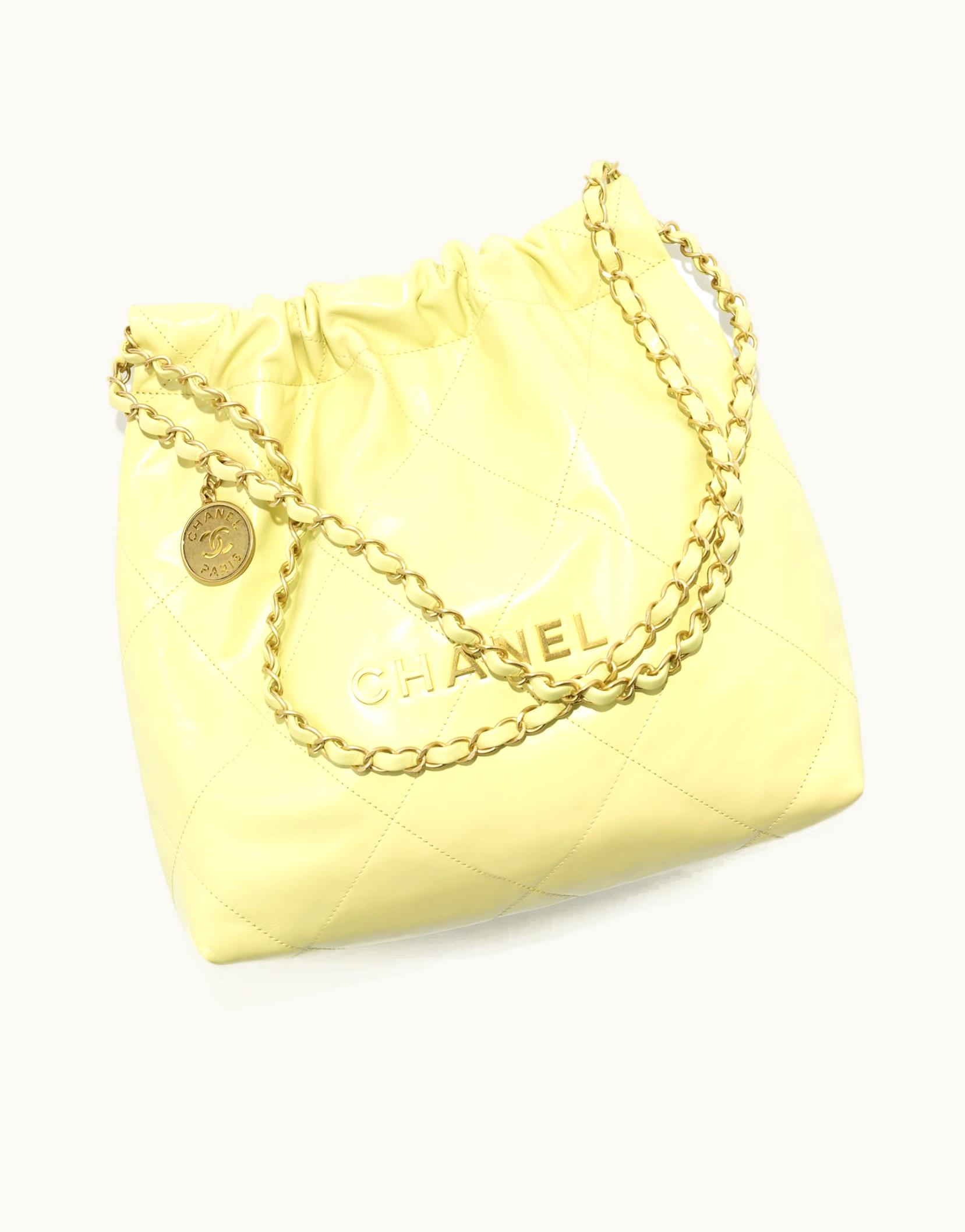 Chanel Chanel 22 Small Handbag, Shiny Calfskin & Gold-Tone Metal, Yellow