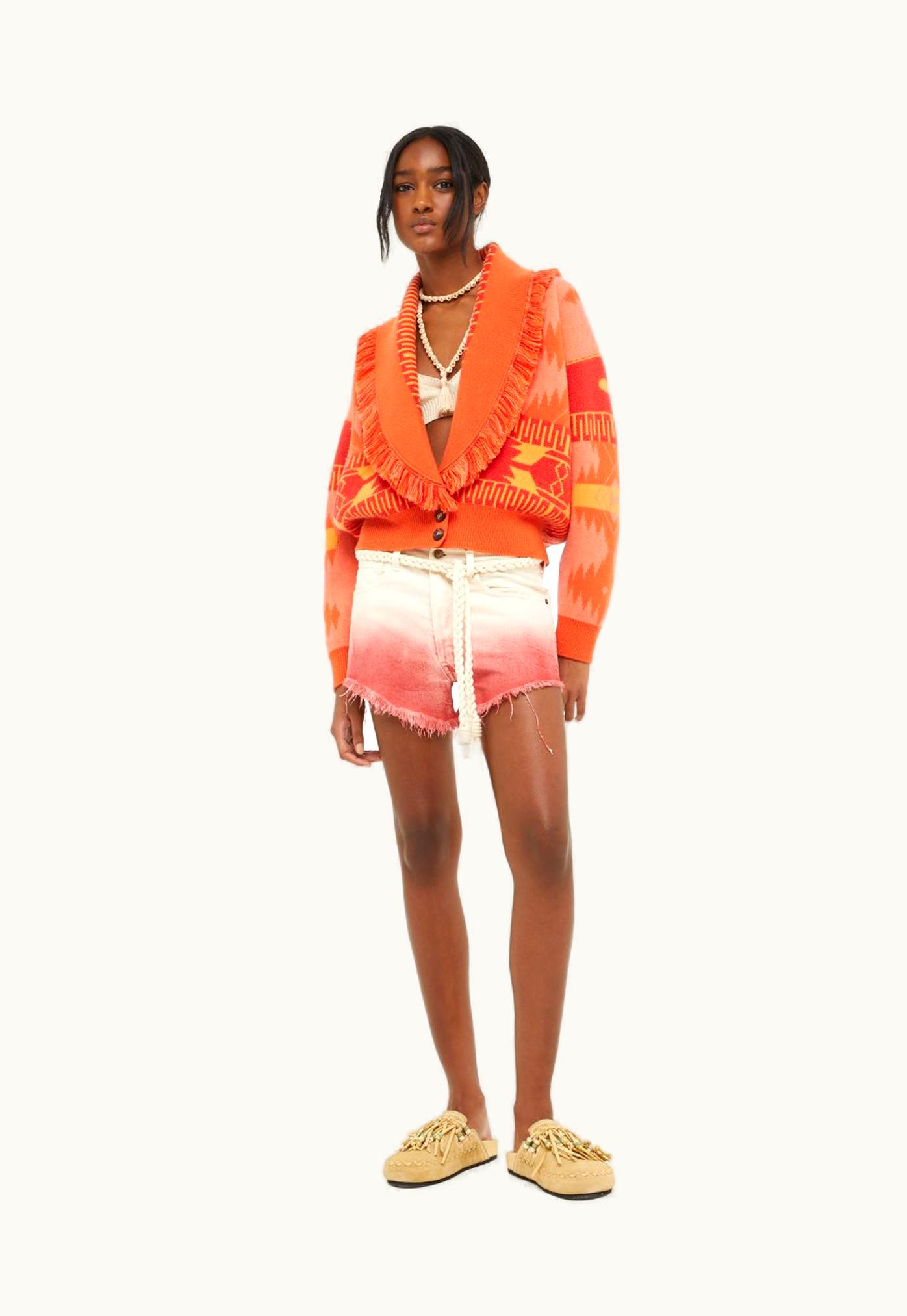 Alanui Alanui Raw Denim Jeans In White & Papaya Orange