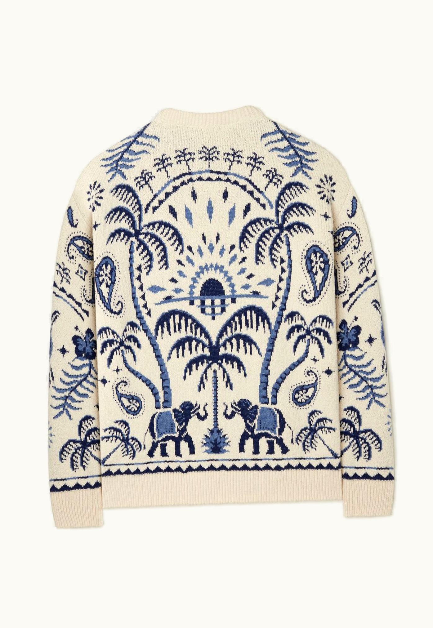 Alanui Alanui Jacquard Dream Crew Neck Sweater In Blue & White