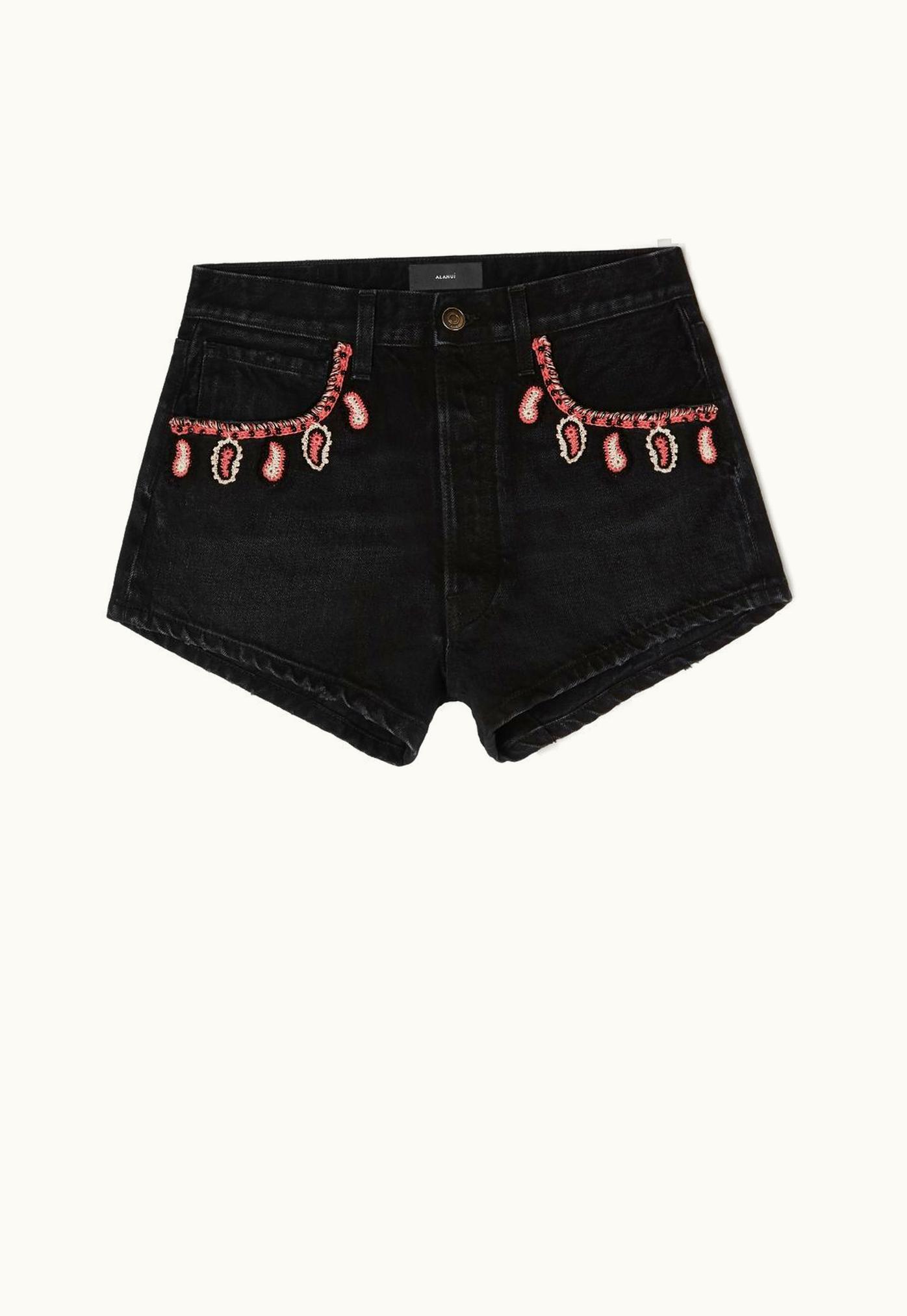 Alanui Alanui Inner Energy Crochet Denim Shorts In Black