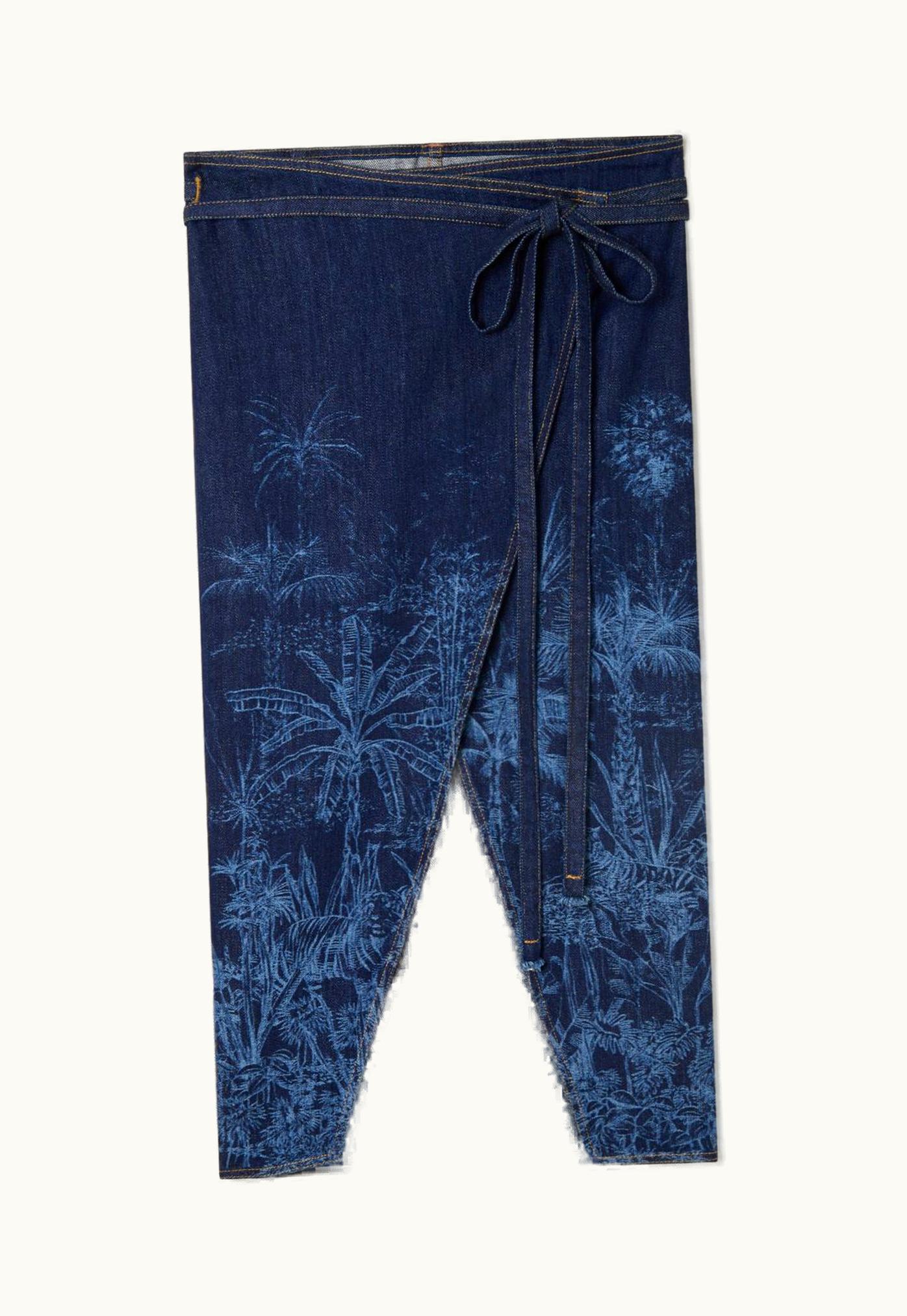 Alanui Alanui Denim Jungle Toile De Jouy Wraparound Sarong Skirt In Indigo Blue