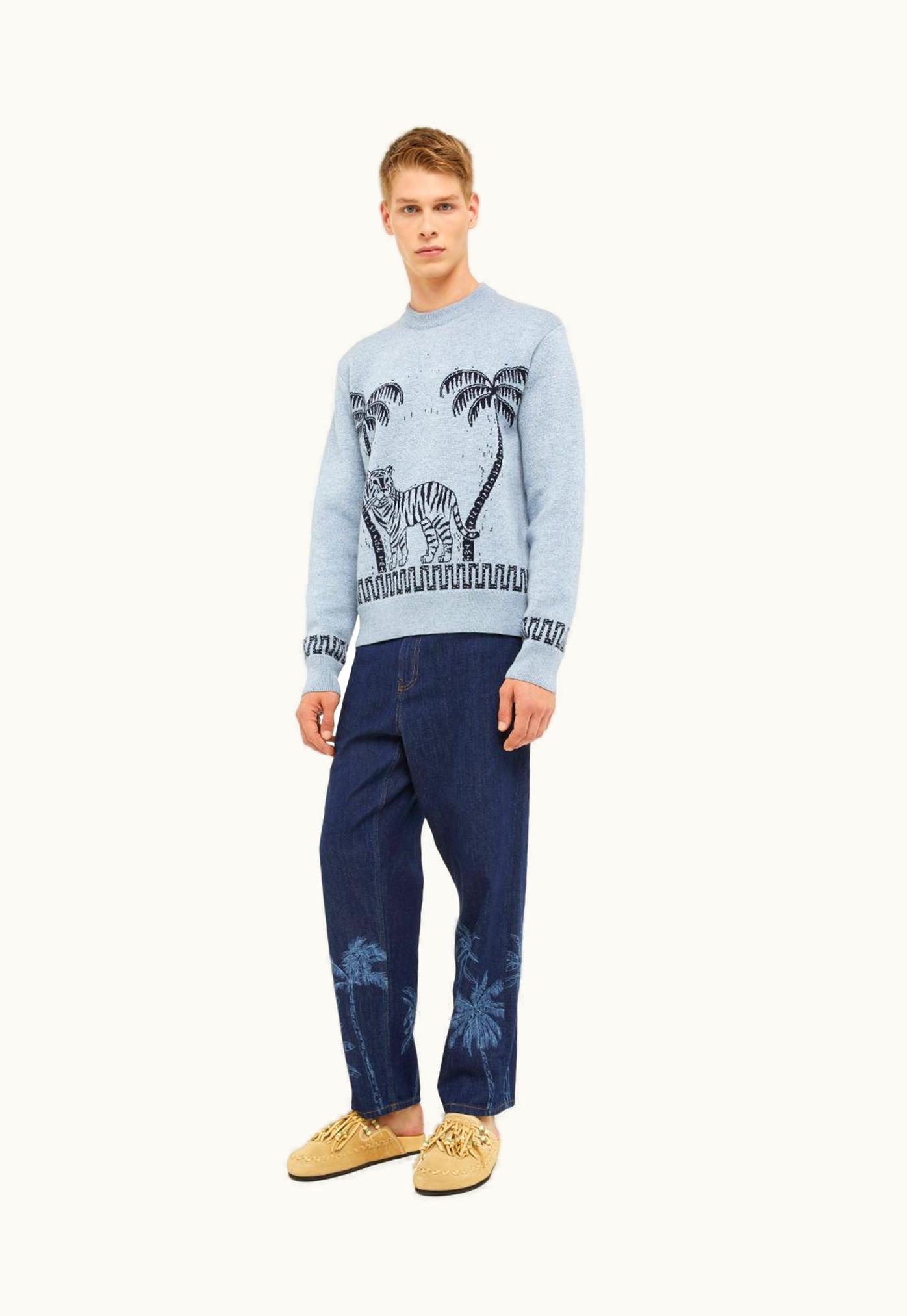 Alanui Alanui Wood Block Ibrid Jacquard Sweater In Blue