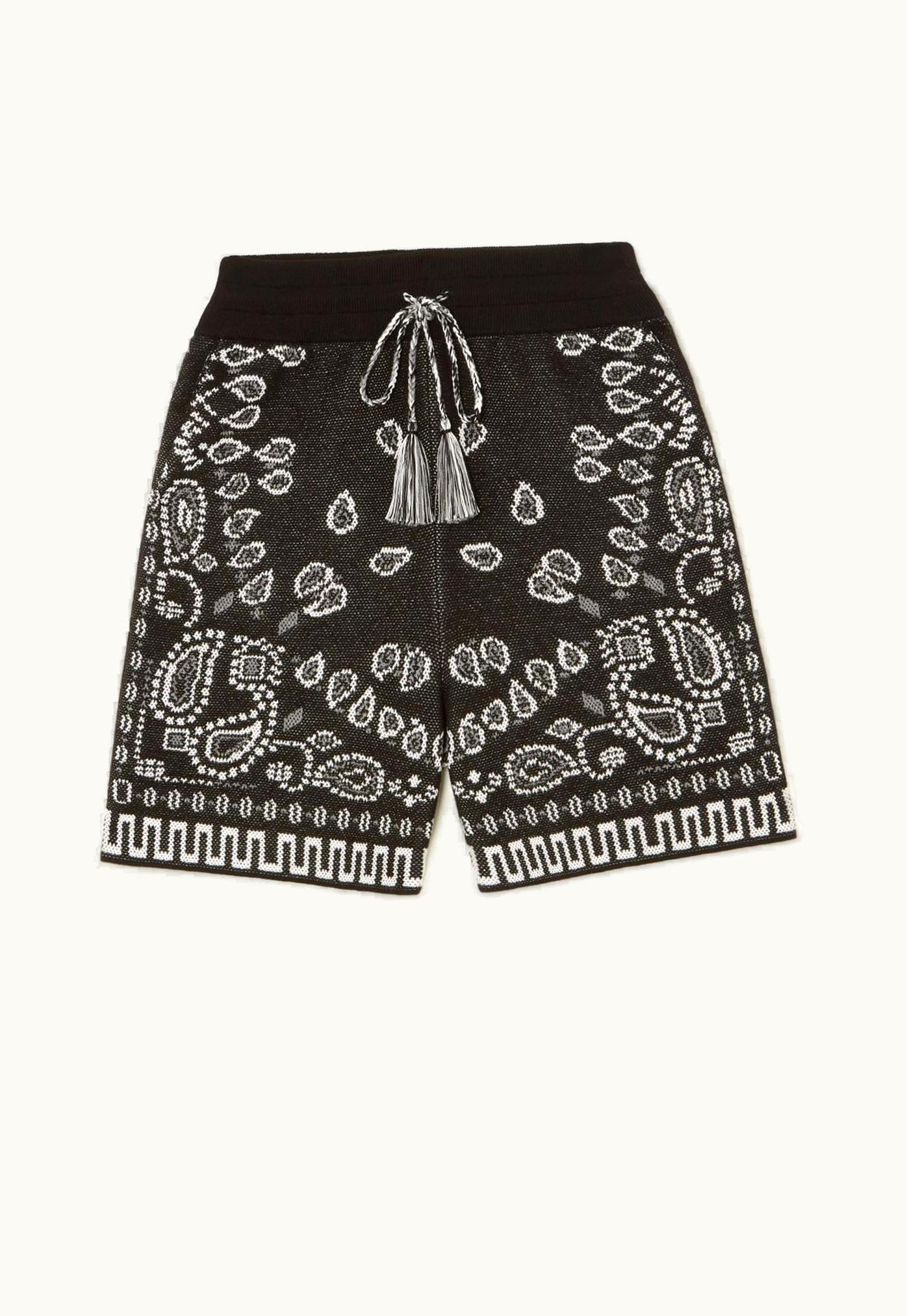 Alanui Alanui Cotton Piquet Bandana Shorts In 1084 Black - Multicolor