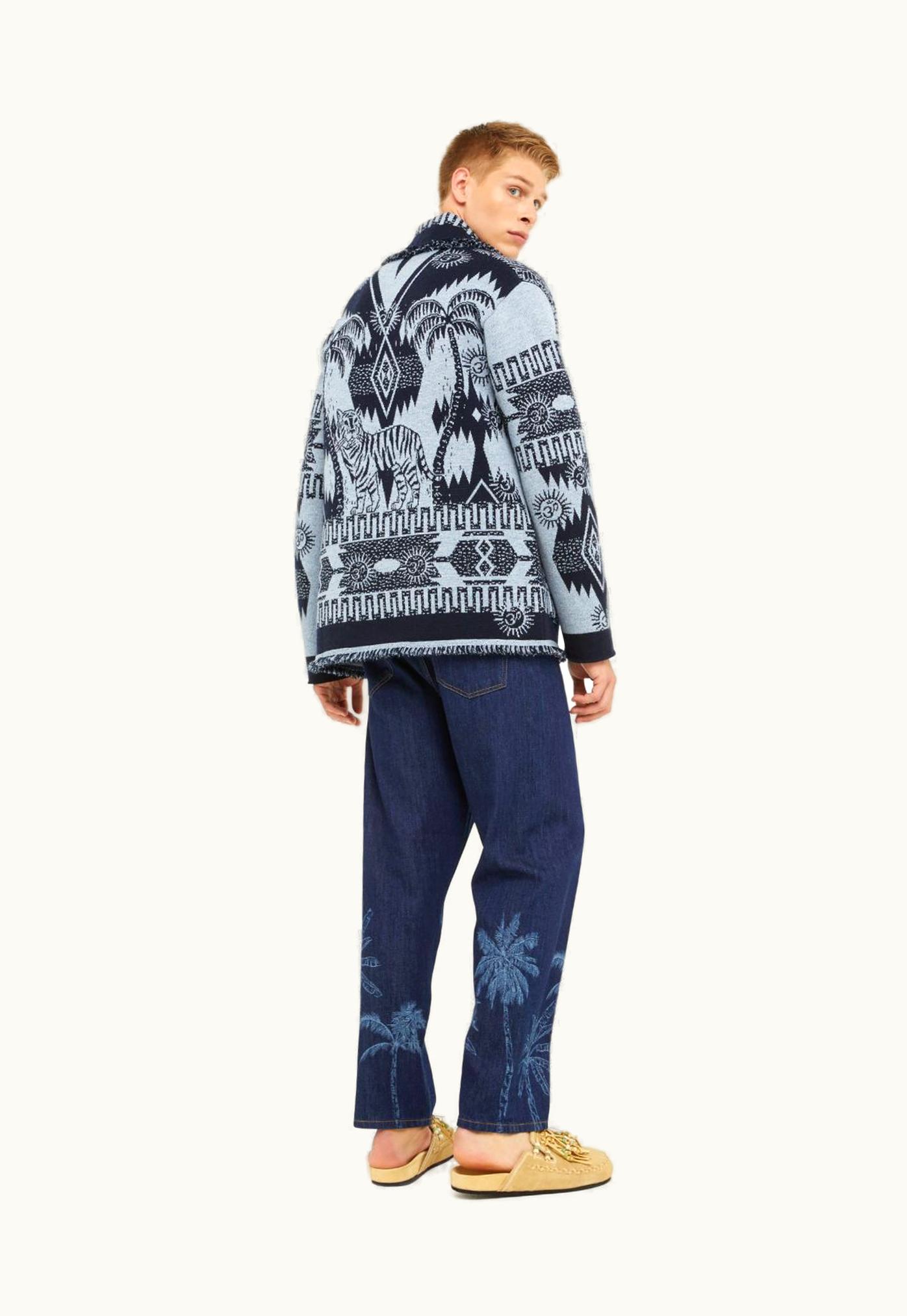 Alanui Alanui Wood Block Ibrid Jacquard Cardigan In Blue