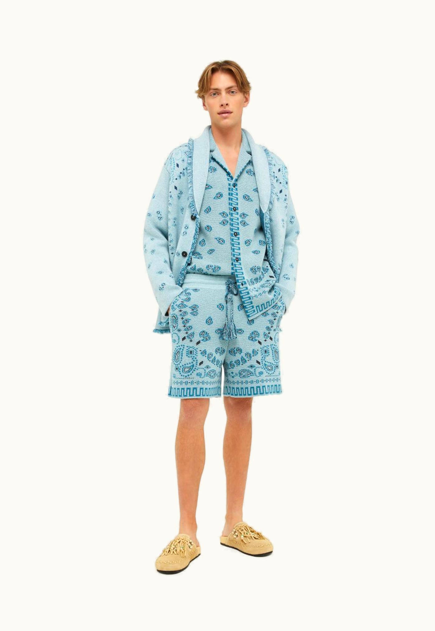 Alanui Alanui Cotton Piquet Bandana Shorts In Blue