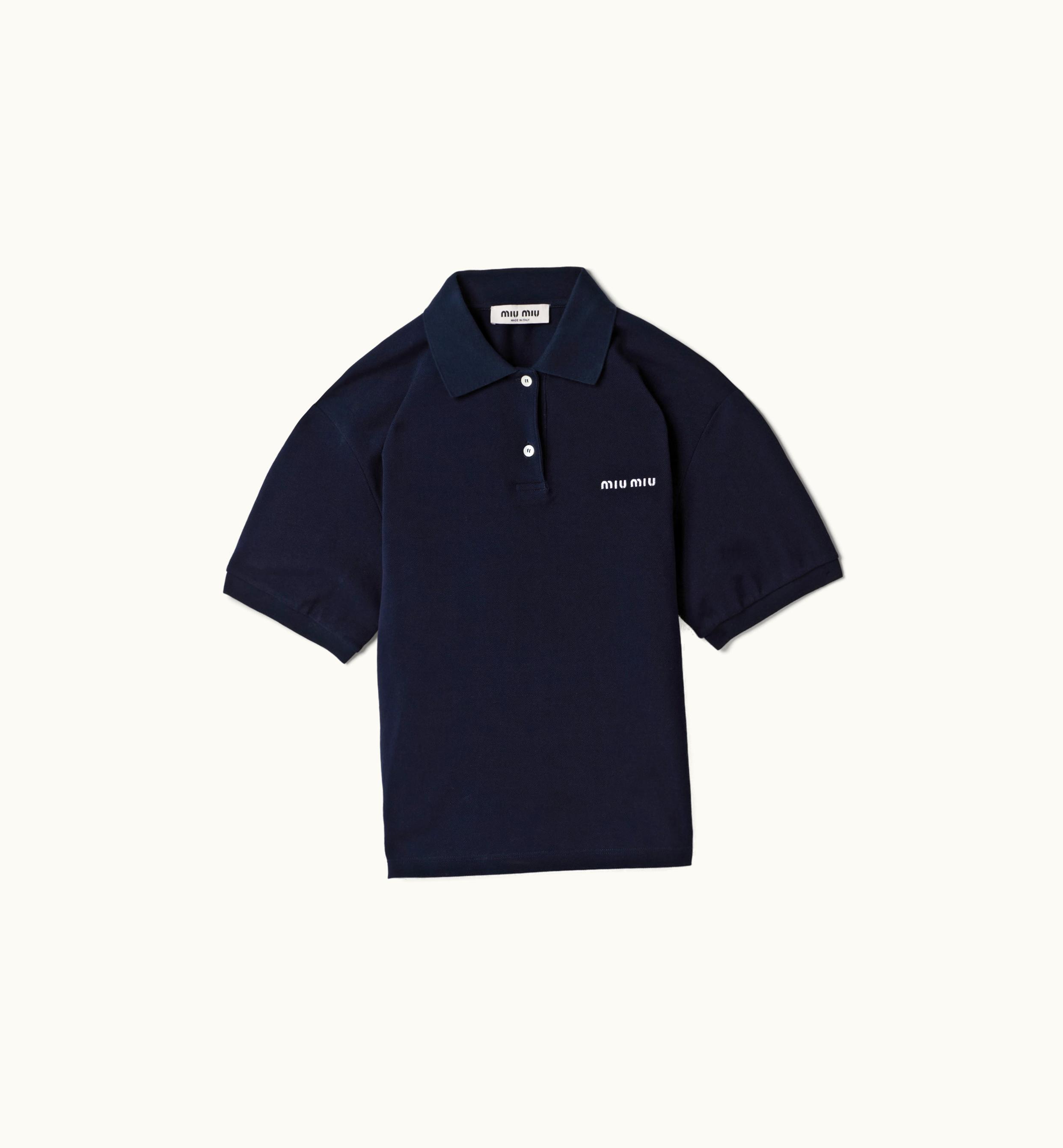 Miu Miu Miu Miu Cotton Piqué Polo Shirt Navy