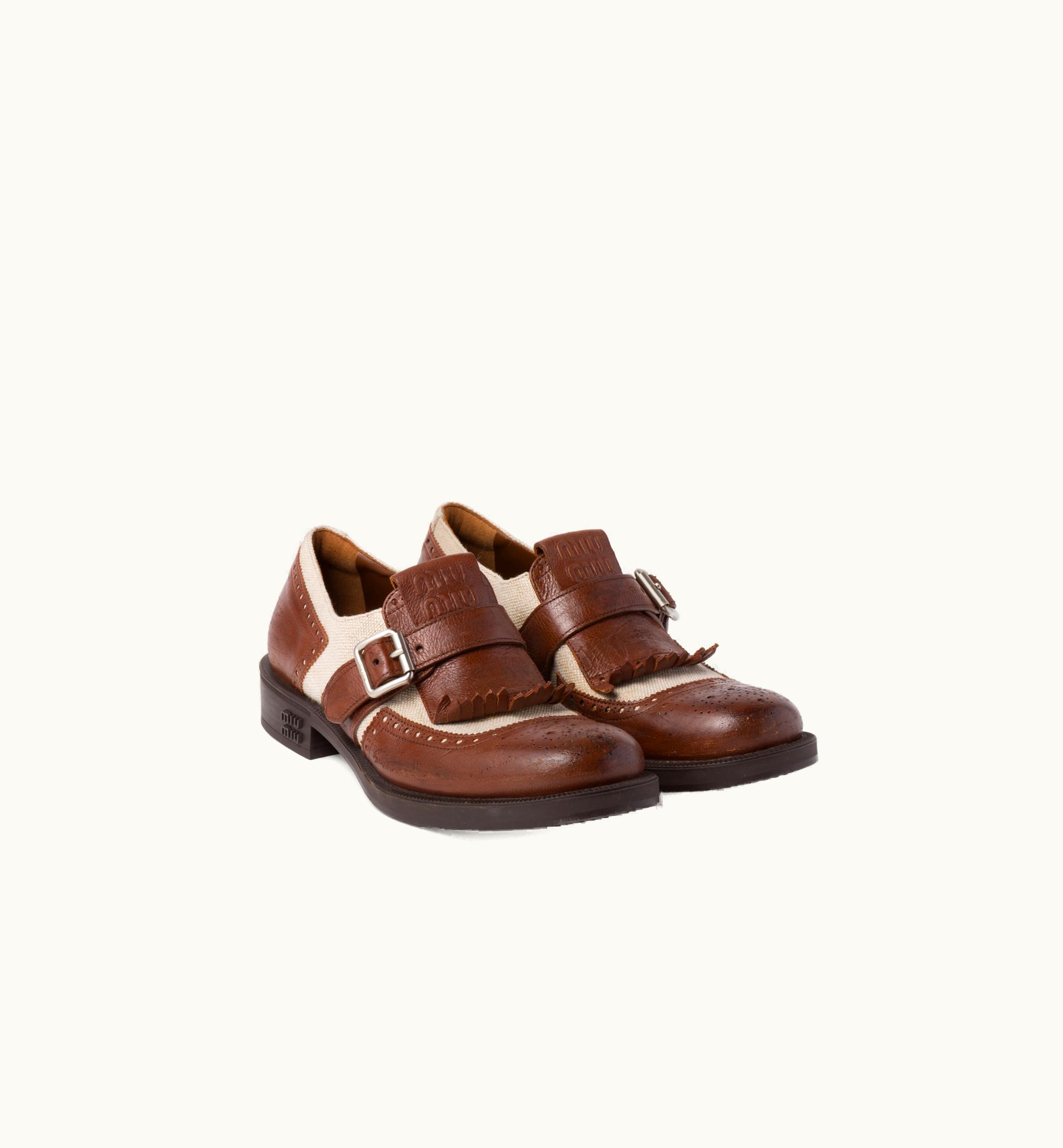 Miu Miu Church's X Miu Miu Shanghai Leather And Linen Shoes Walnut Brown / Cord