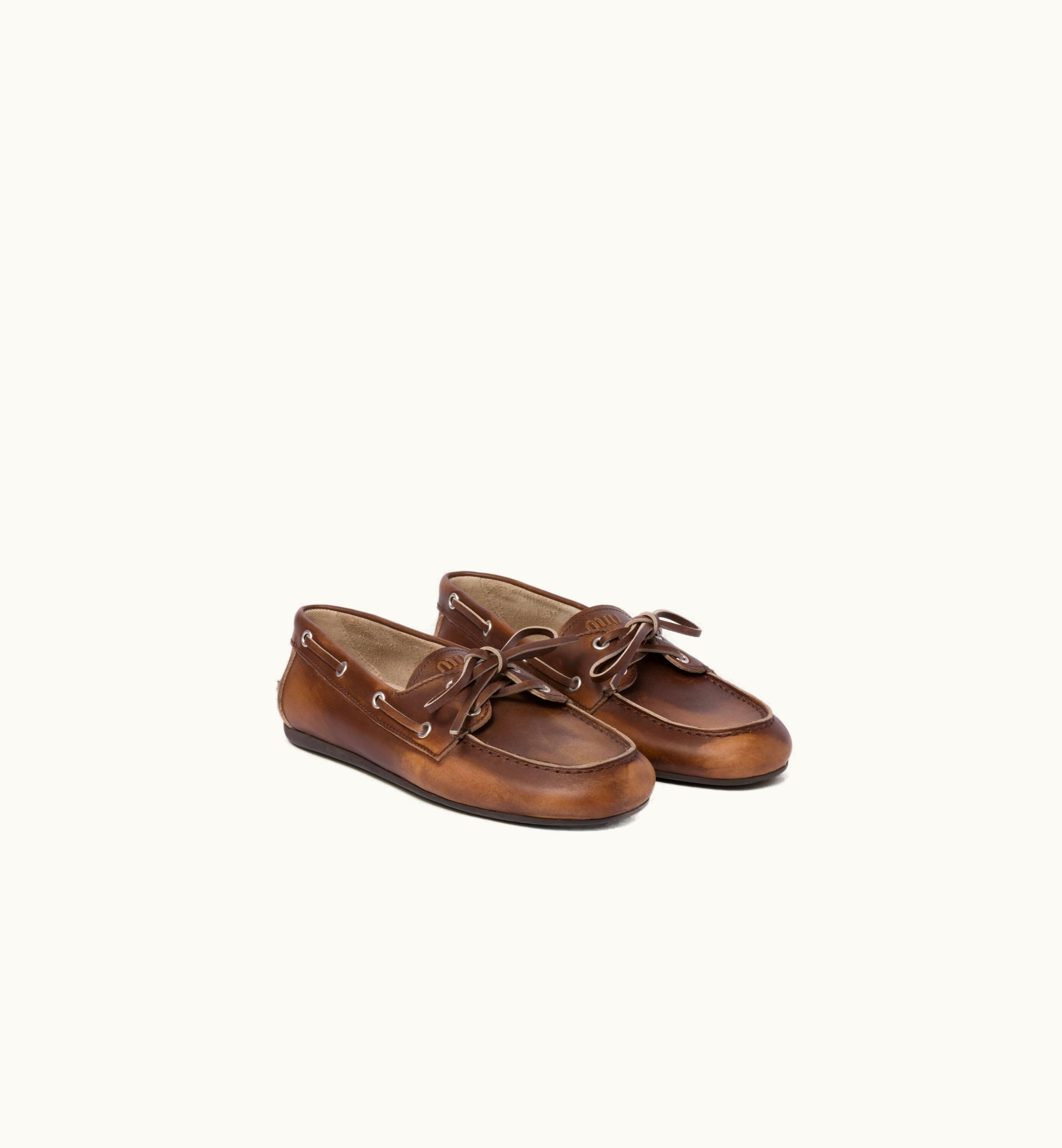 Miu Miu Miu Miu Unlined Bleached Leather Loafers Sienna