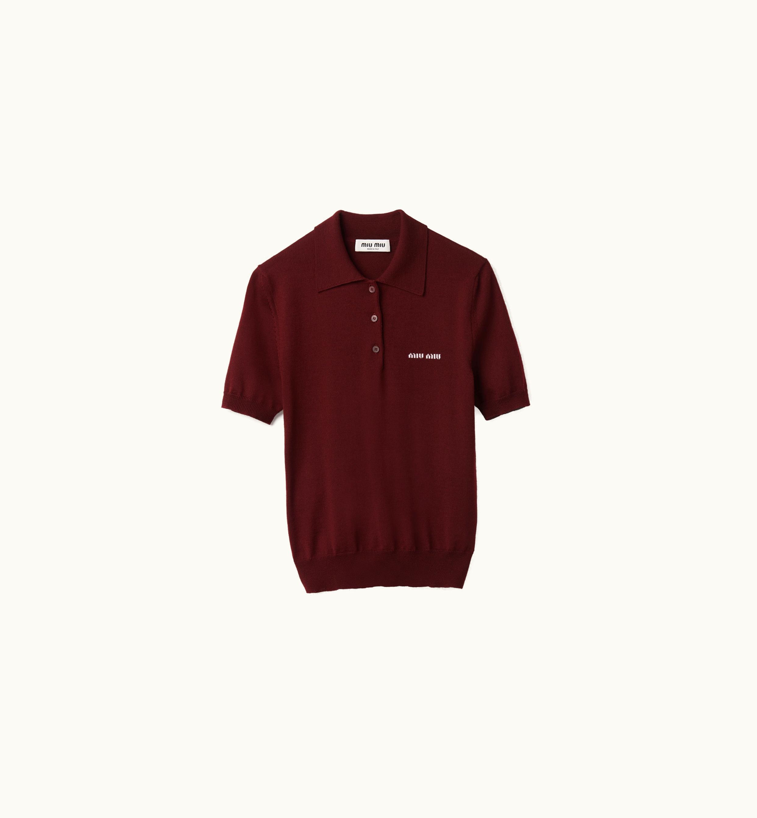 Miu Miu Miu Miu Wool Knit Polo Shirt Amaranth Red / Maize Yellow