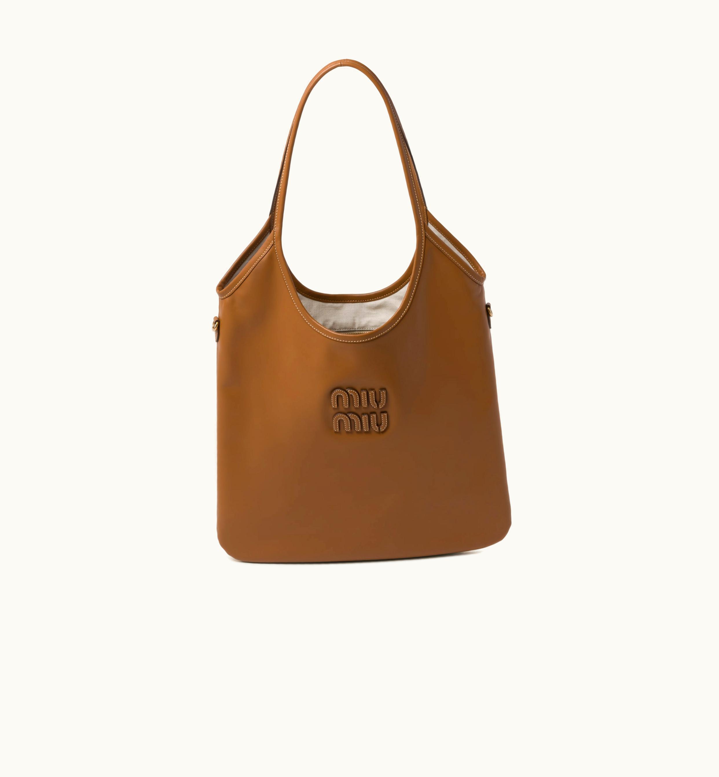 Miu Miu Miu Miu Ivy Metal-Accented Leather Bag Caramel