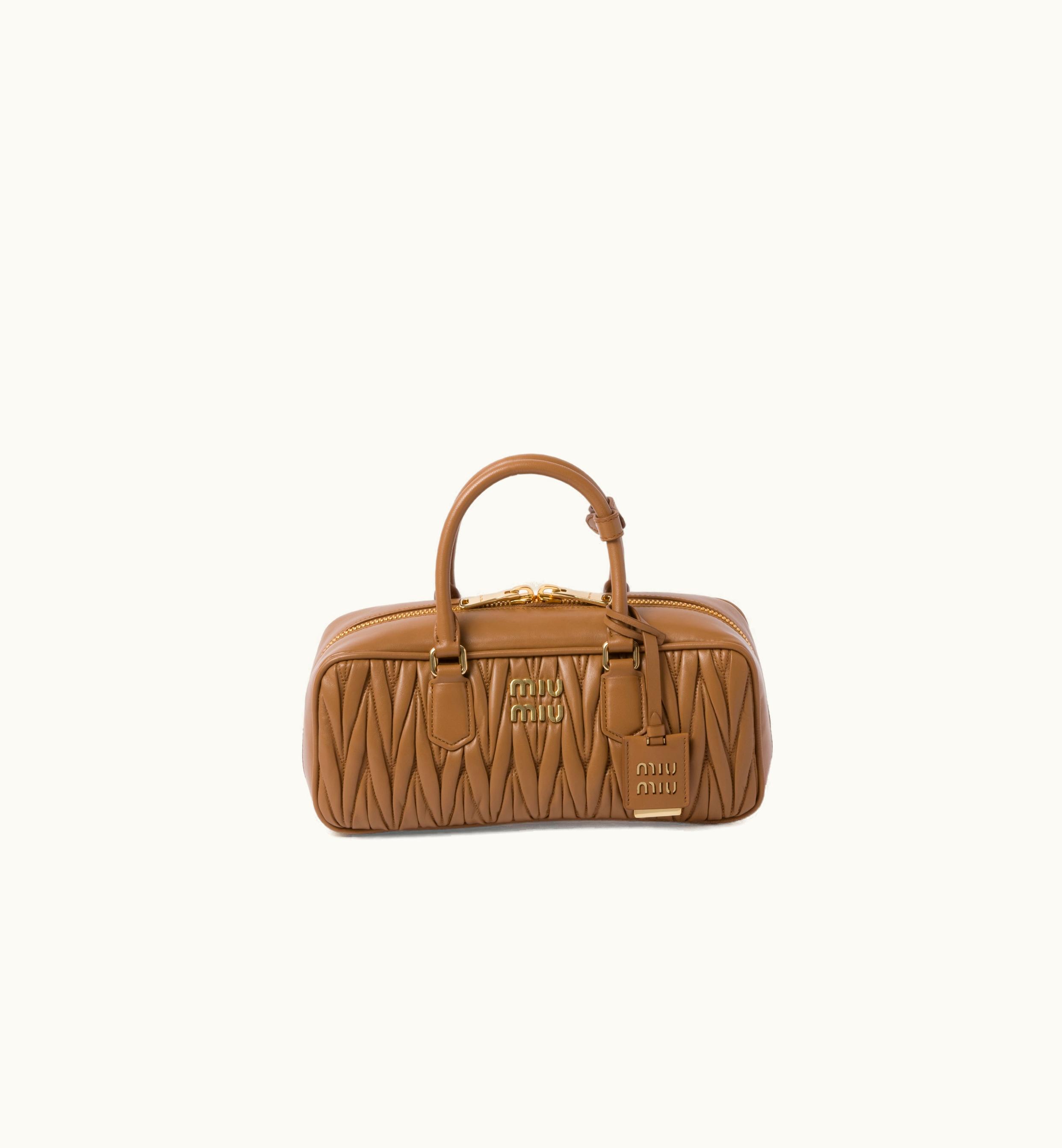 Miu Miu Miu Miu Arcadie Matelassé Nappa Leather Top-Handle Bag Caramel