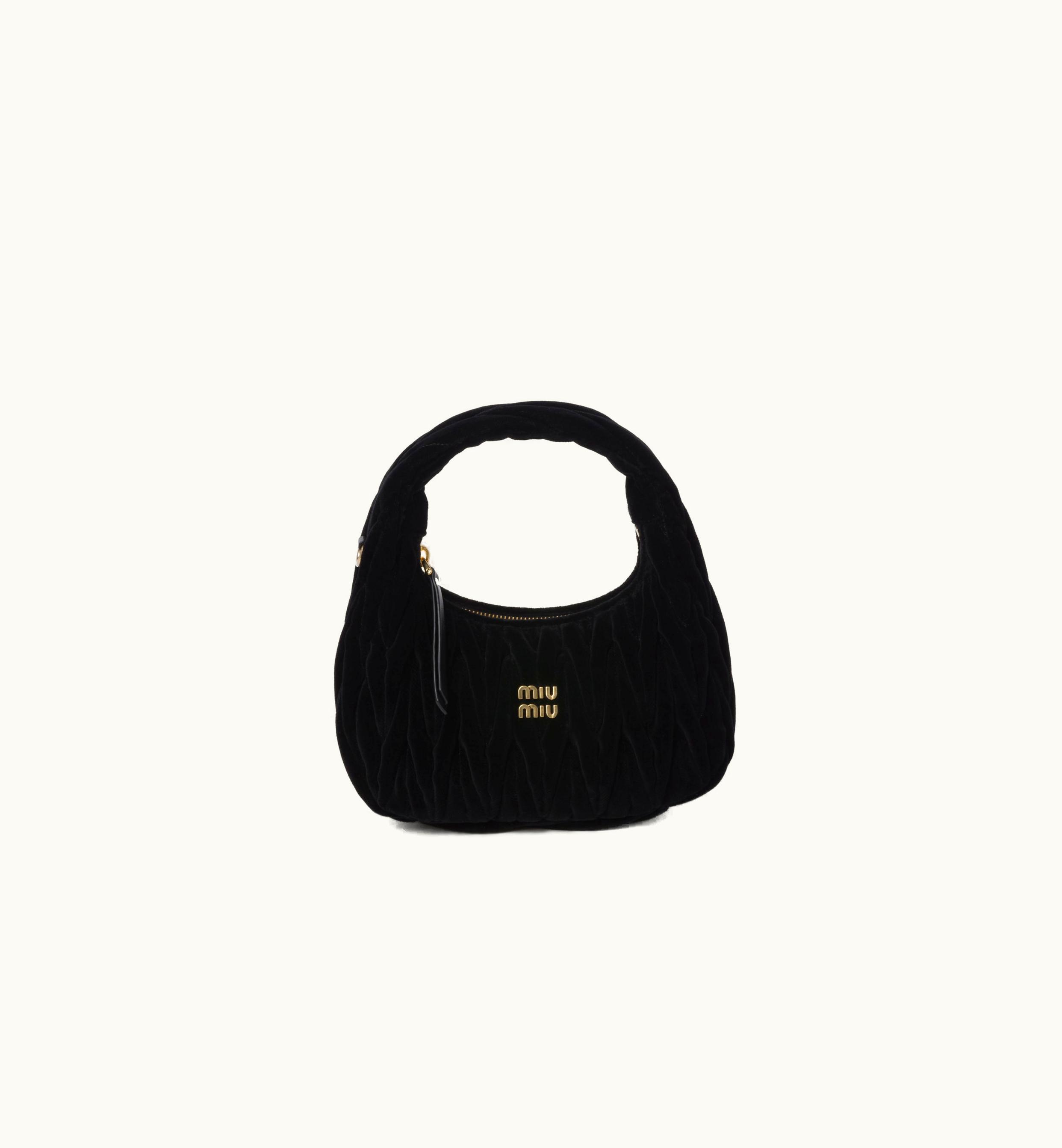 Miu Miu Miu Miu Wander Matelassé Velvet Hobo Bag Black