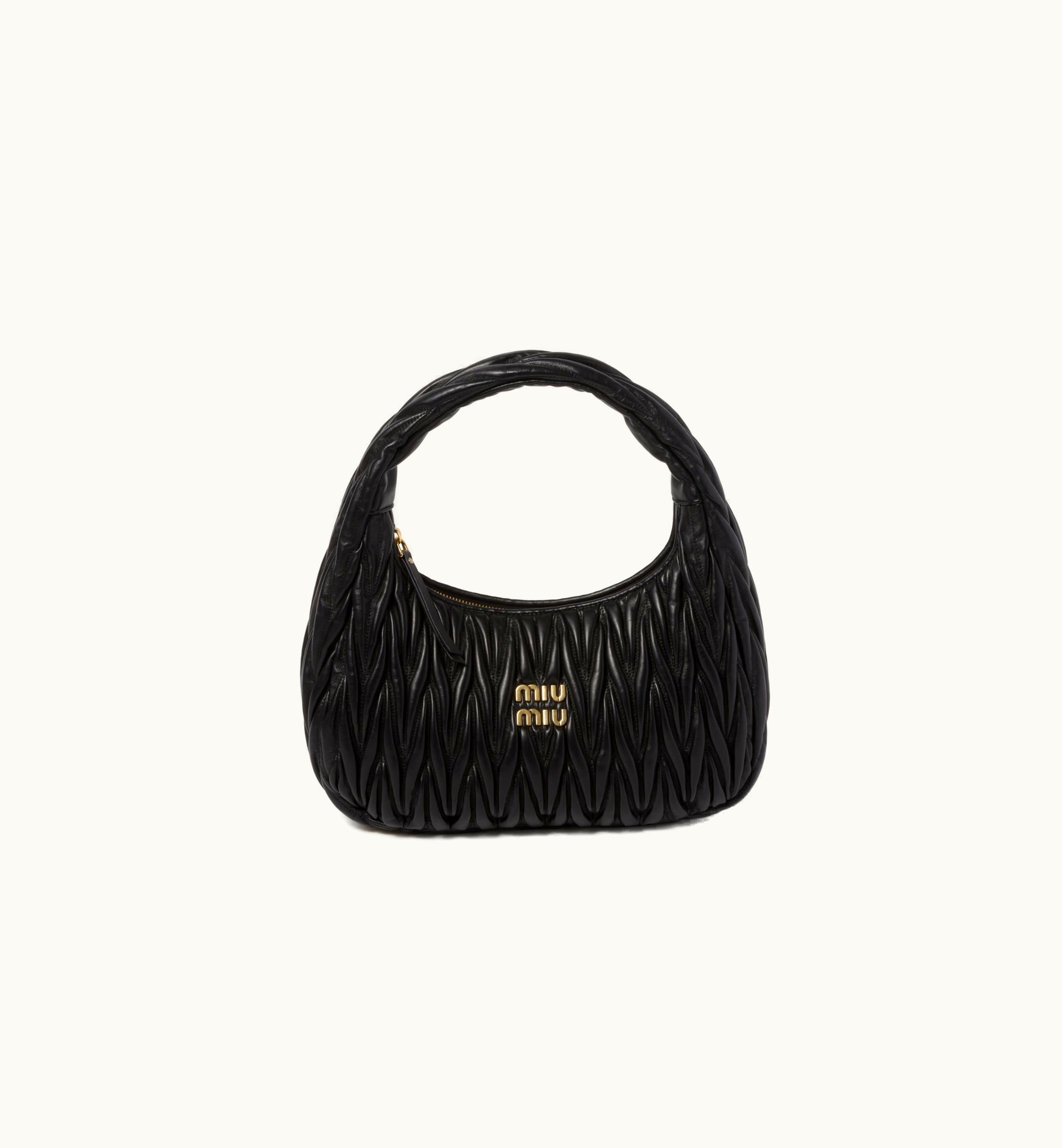 Miu Miu Miu Miu Wander Matelassé Nappa Leather Hobo Bag Black