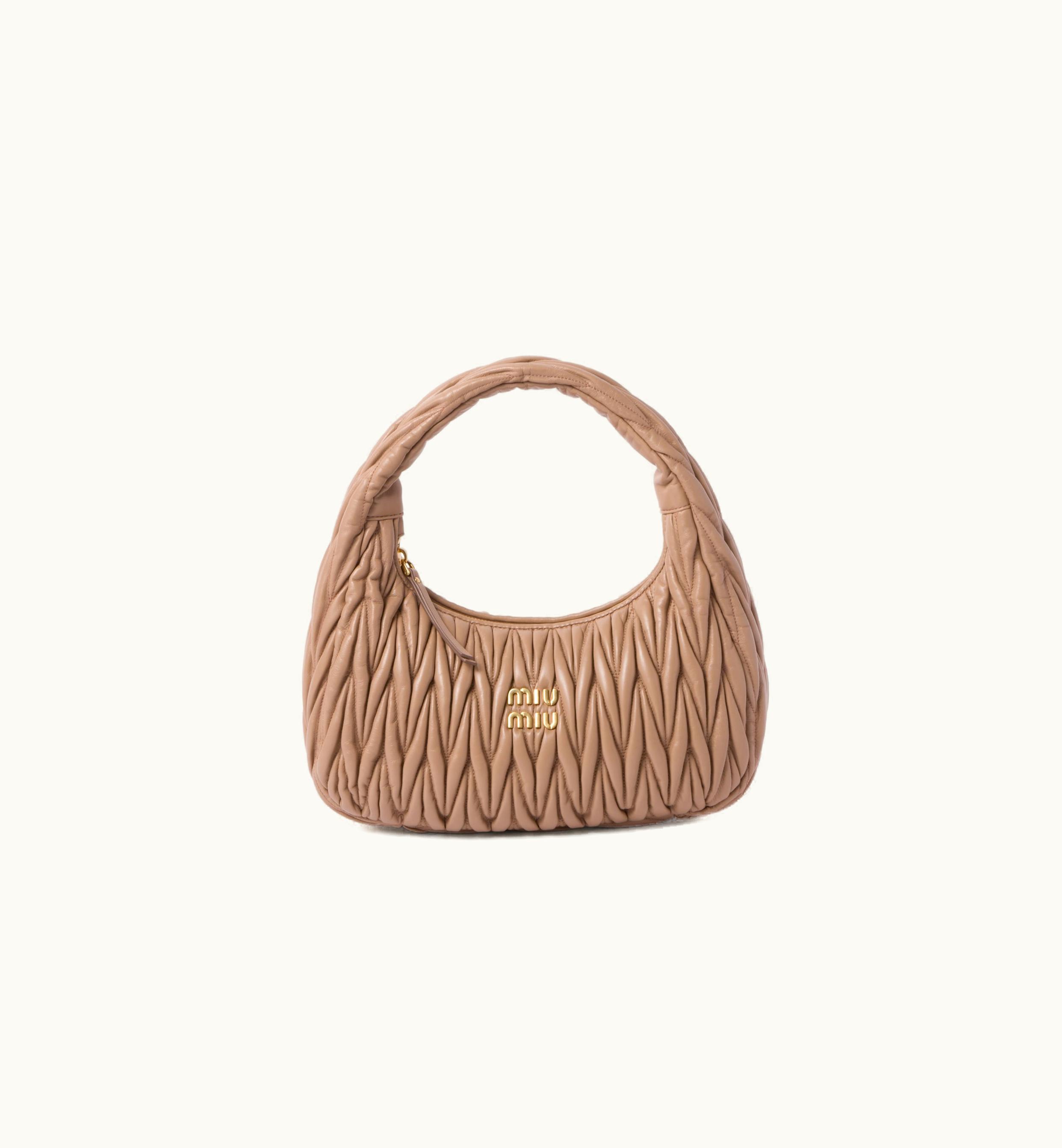 Miu Miu Miu Miu Wander Matelassé Nappa Leather Hobo Bag Cameo